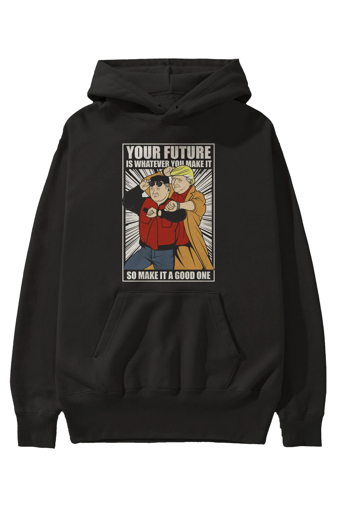 Back To The Future Jong Un Trump Ön Baskılı Hoodie Oversize Kapüşonlu Sweatshirt Erkek Kadın Unisex