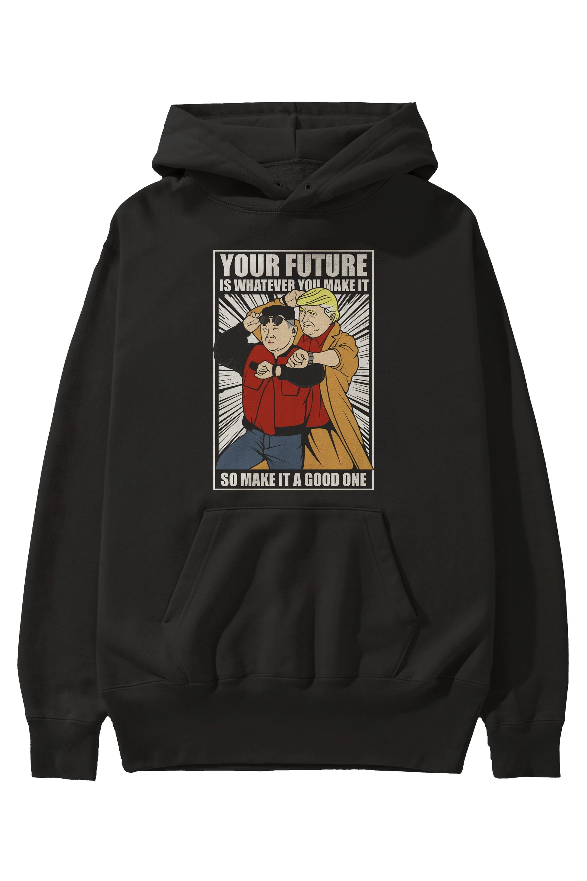 Back To The Future Jong Un Trump Ön Baskılı Hoodie Oversize Kapüşonlu Sweatshirt Erkek Kadın Unisex