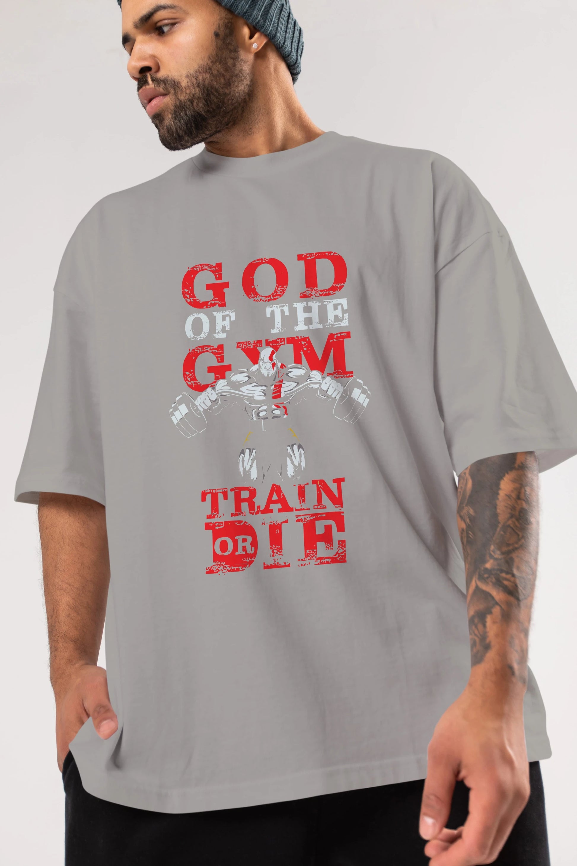 God of The GYM Ön Baskılı Oversize t-shirt Erkek Kadın Unisex %100 Pamuk Bisiklet Yaka tişort
