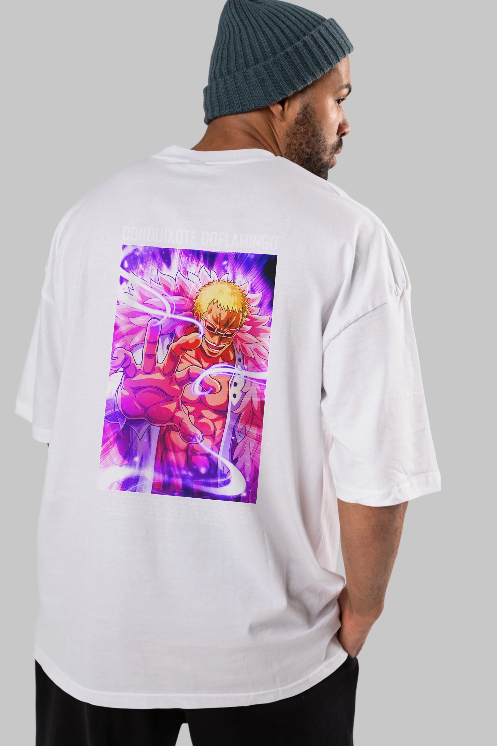 Doflamingo Anime Arka Baskılı Oversize t-shirt Erkek Kadın Unisex %100 pamuk tişort