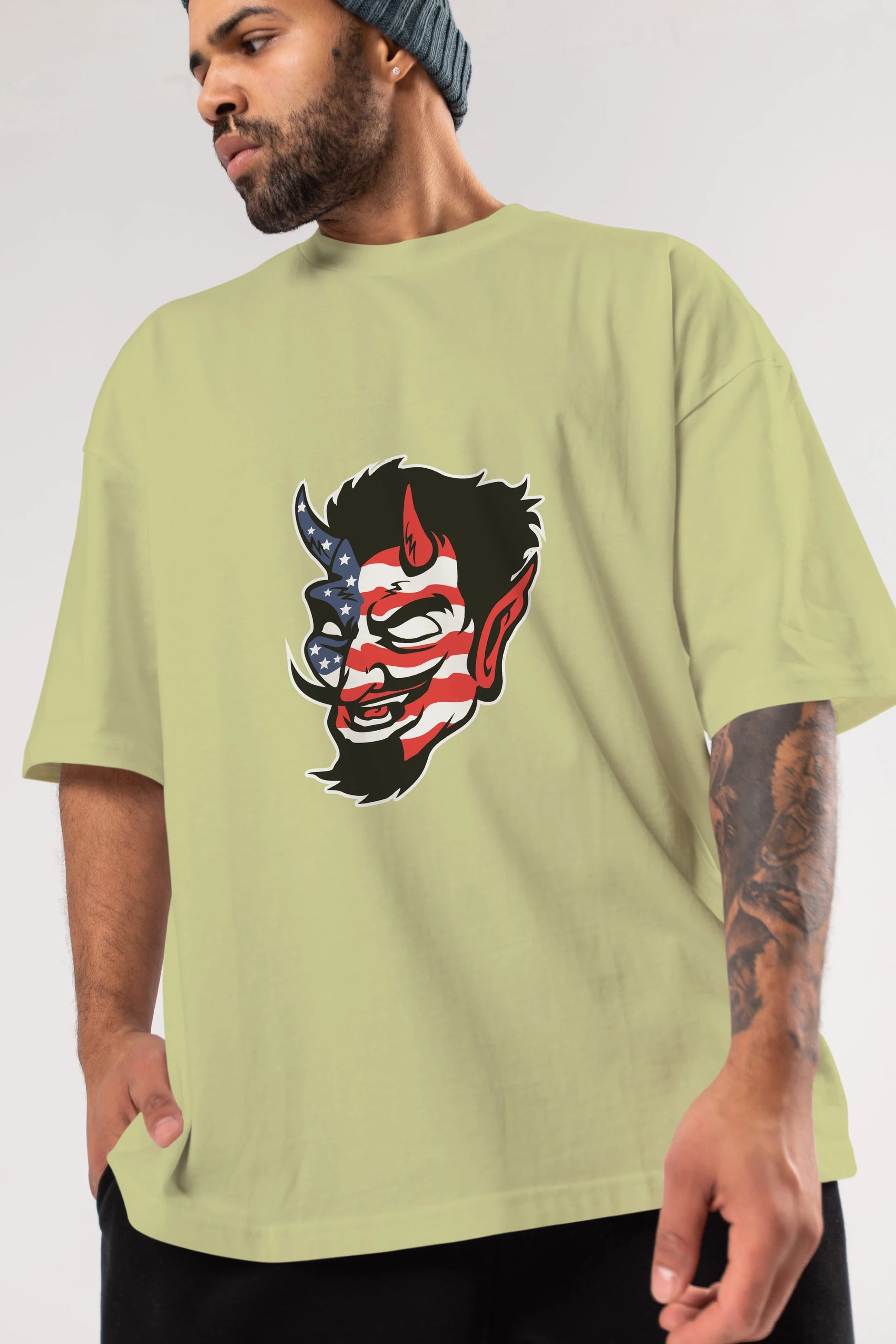American Devil Ön Baskılı Oversize t-shirt Erkek Kadın Unisex %100 Pamuk tişort