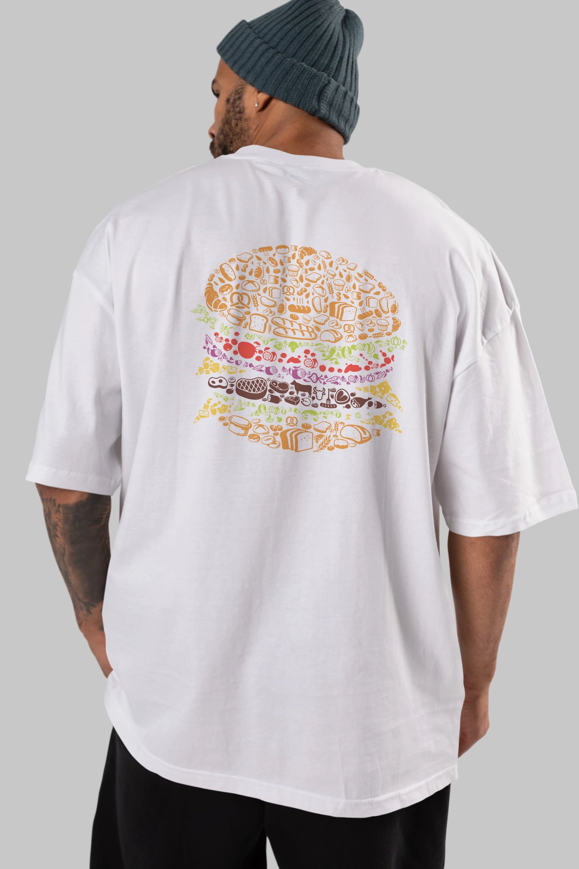 Burger Arka Baskılı Oversize t-shirt %100 pamuk Erkek Kadın Unisex