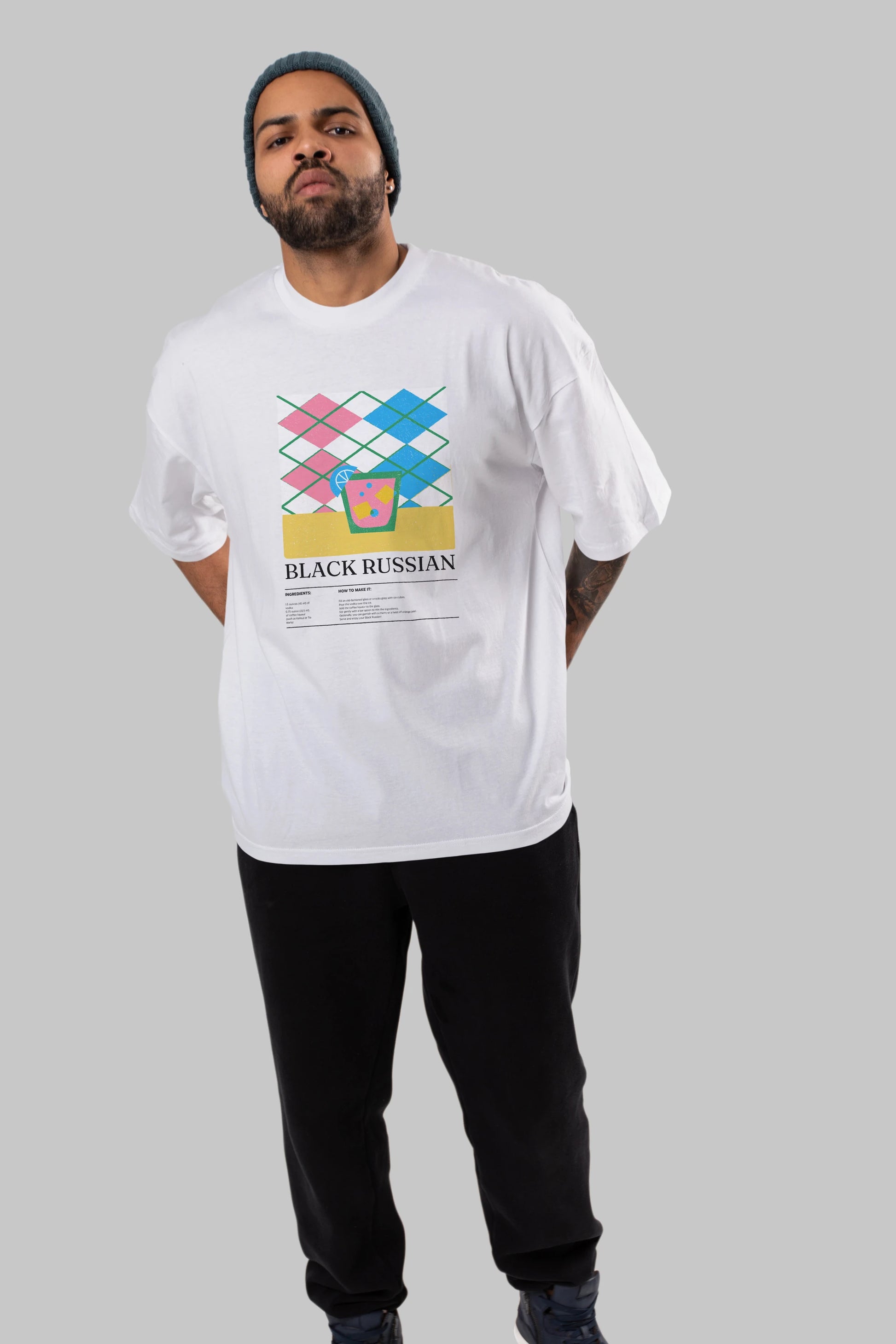 Black Russian Kokteyl Ön Baskılı Oversize t-shirt Erkek Kadın %100 Pamuk Bisiklet Yaka tişort