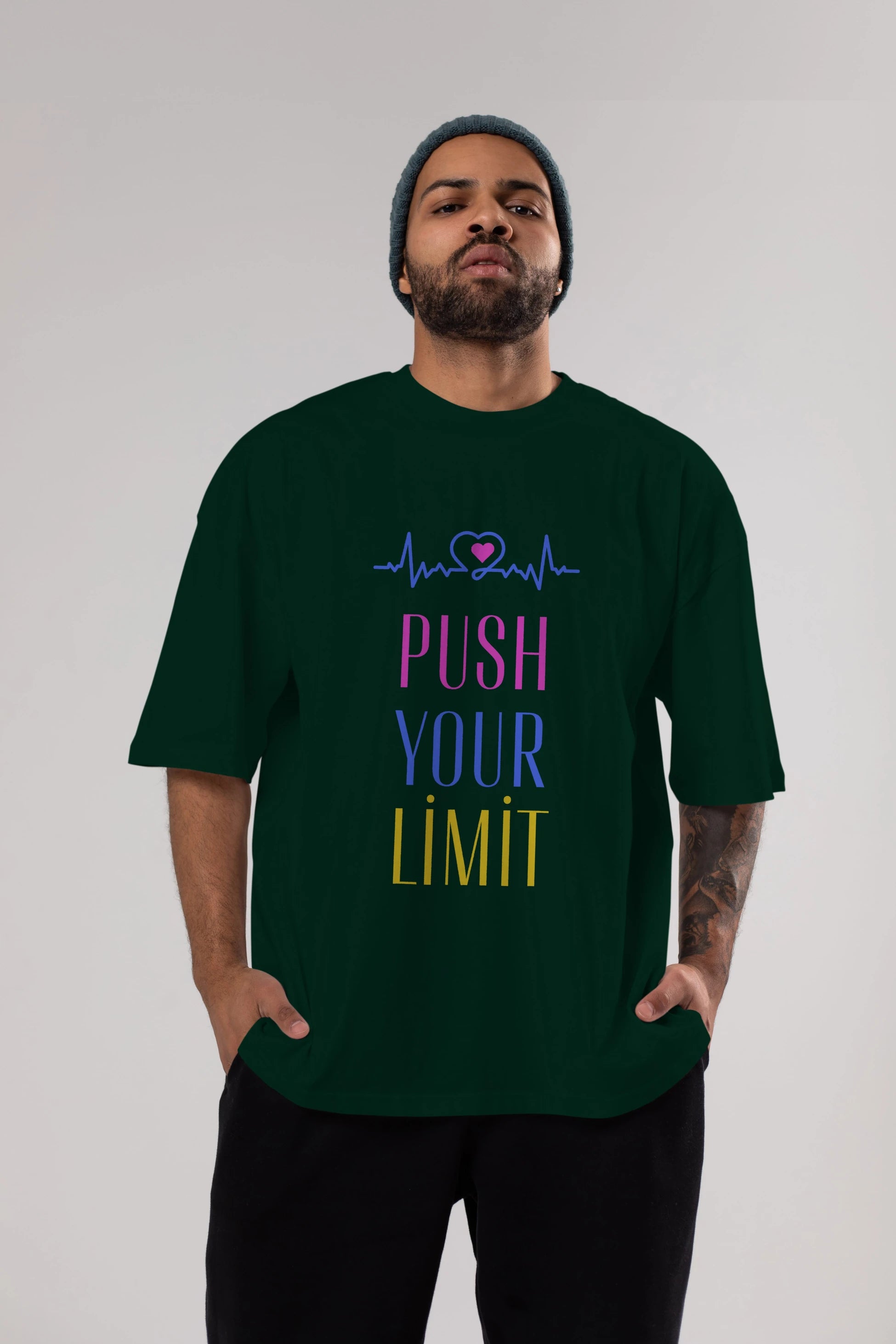 Push Your Limit Yazılı Ön Baskılı Oversize t-shirt Erkek Kadın Unisex