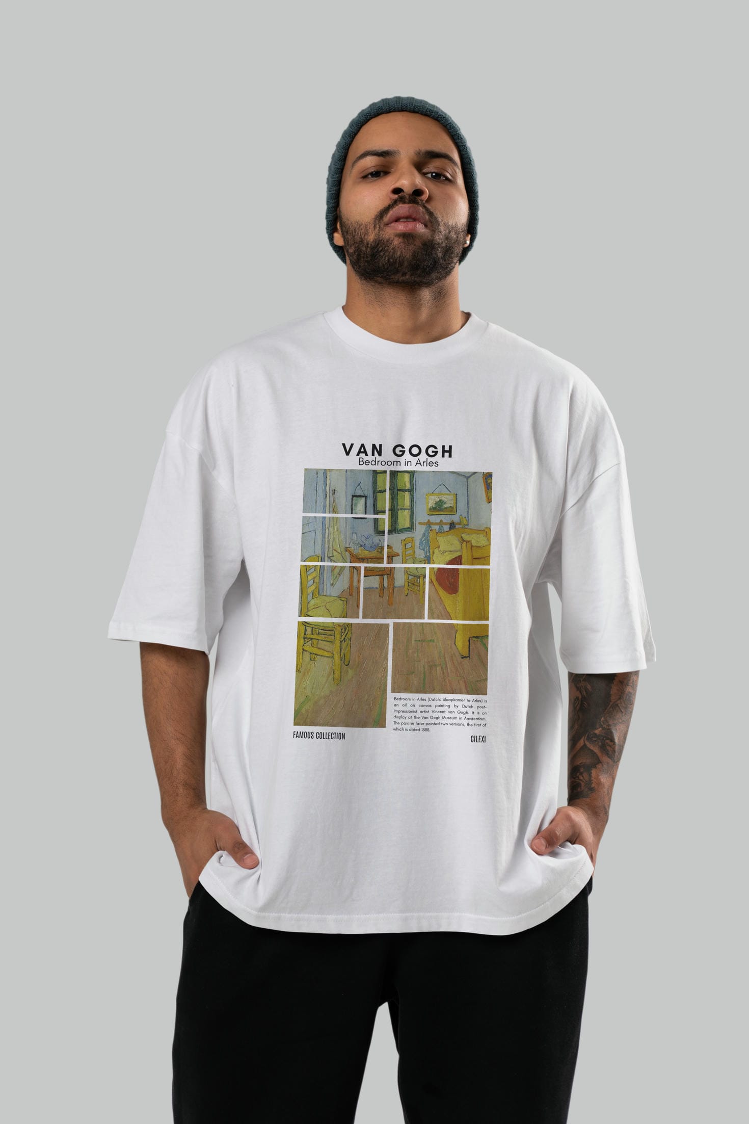 Van Gogh ön Baskılı Oversize t-shirt Erkek Kadın Bisiklet Yaka Pamuk tişort