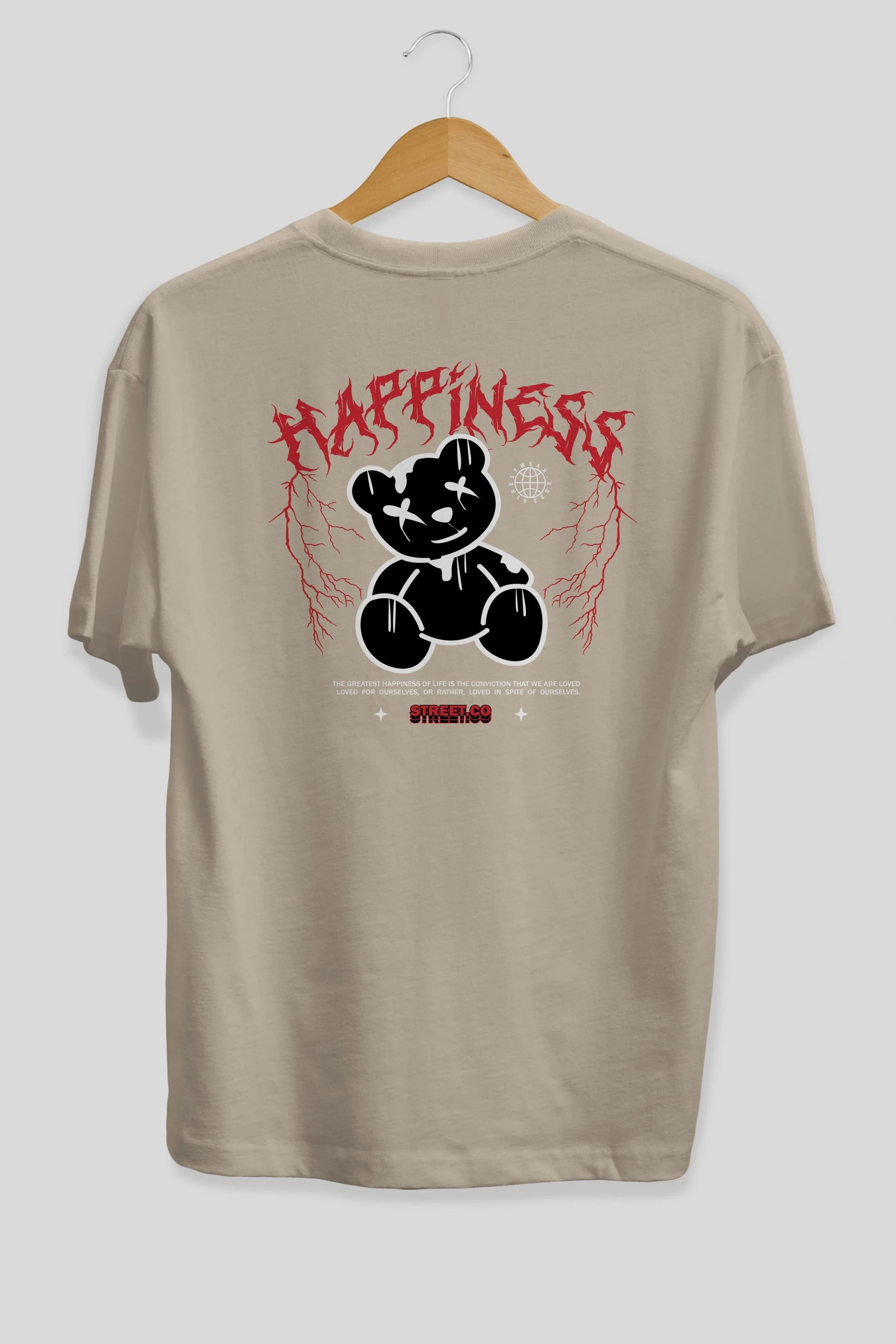 Happiness Bear Arka Baskılı Oversize t-shirt Erkek Kadın Unisex