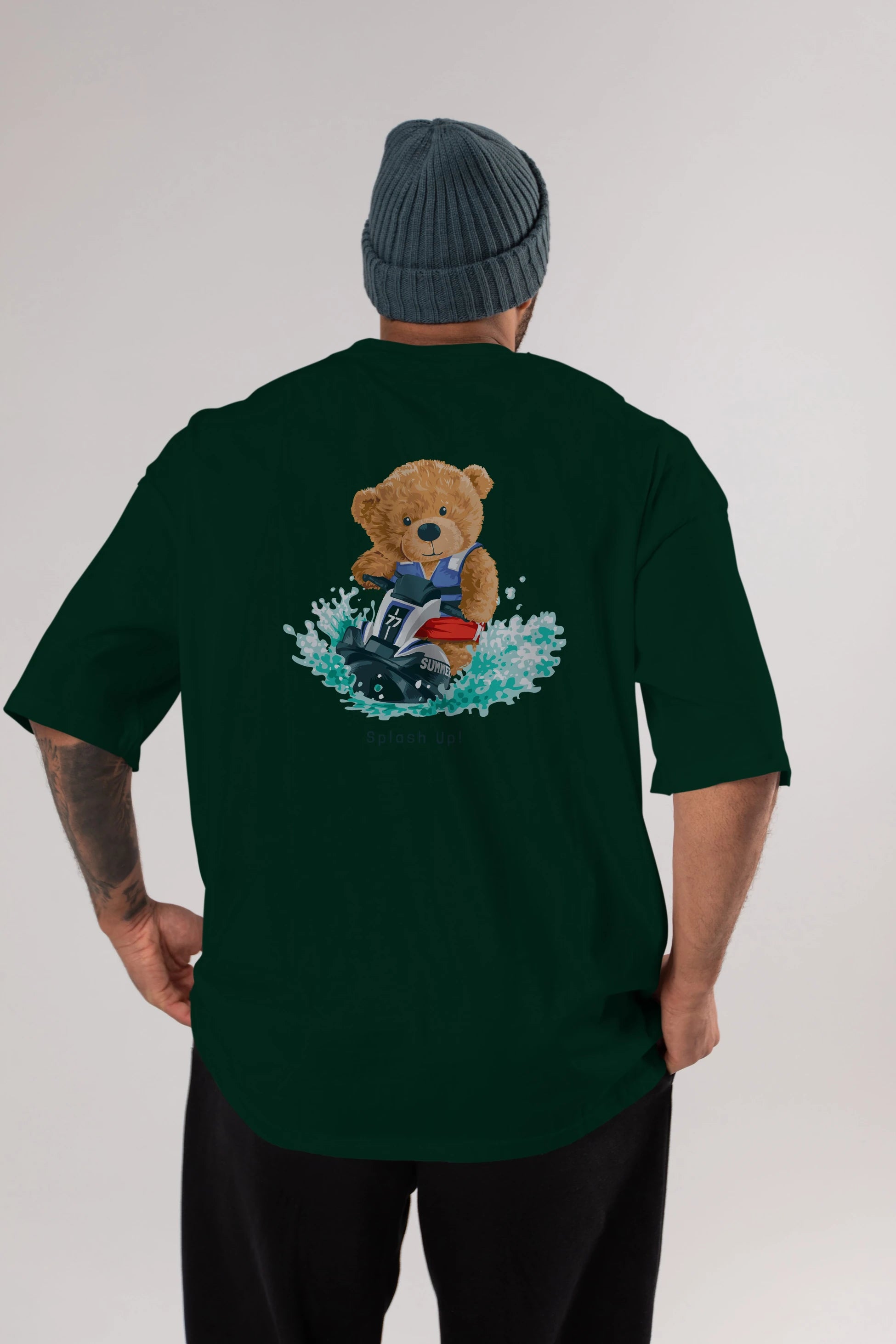 Teddy Bear Splash Up Arka Baskılı Oversize t-shirt Erkek Kadın Unisex %100 Pamuk