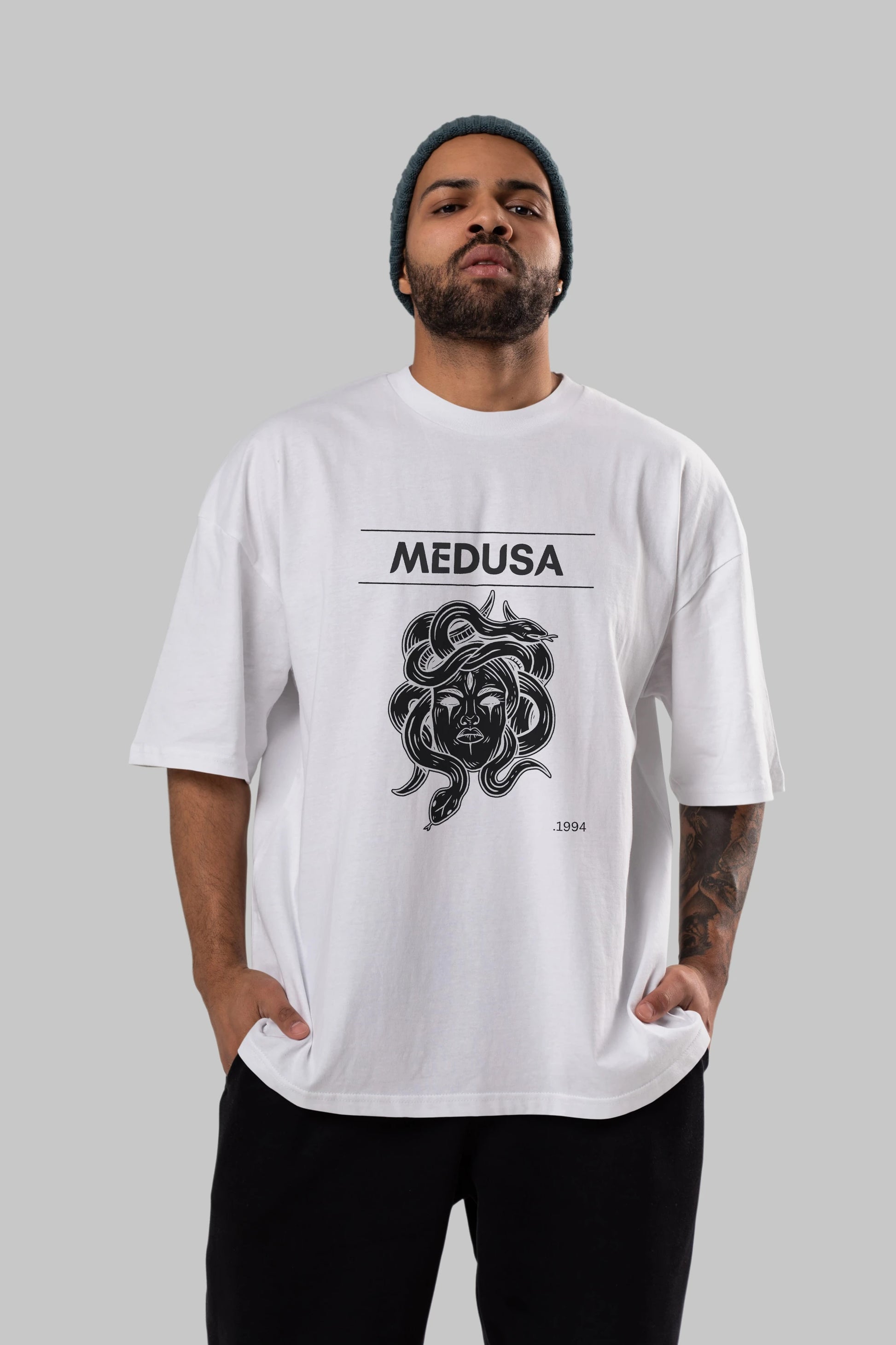 Medusa Ön Baskılı Oversize t-shirt Erkek Kadın Unisex