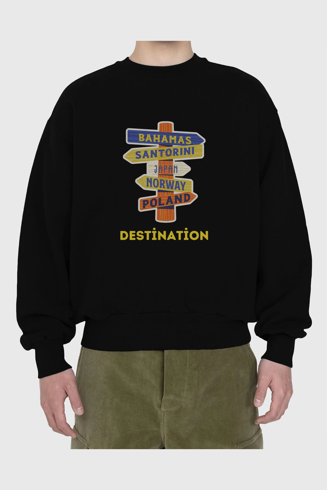 Destination Yazılı Ön Baskılı Oversize Sweatshirt Erkek Kadın Unisex