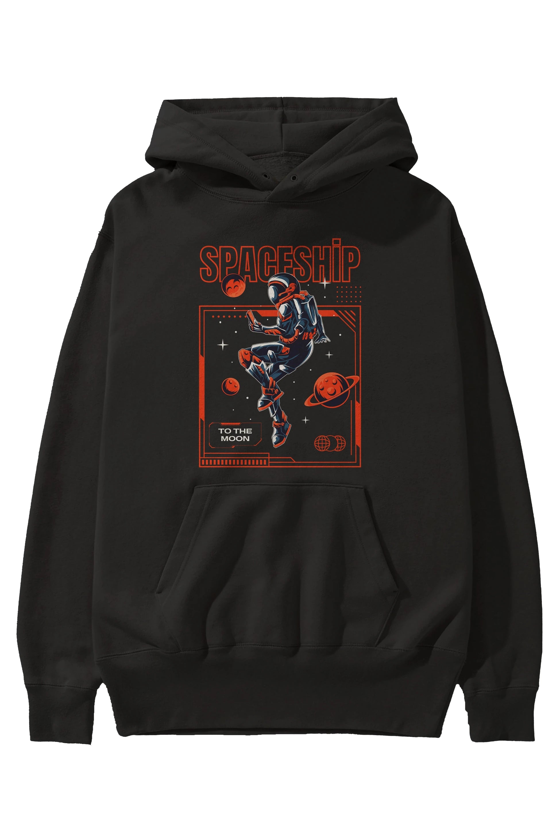 Spaceship Ön Baskılı Oversize Hoodie Kapüşonlu Sweatshirt Erkek Kadın Unisex