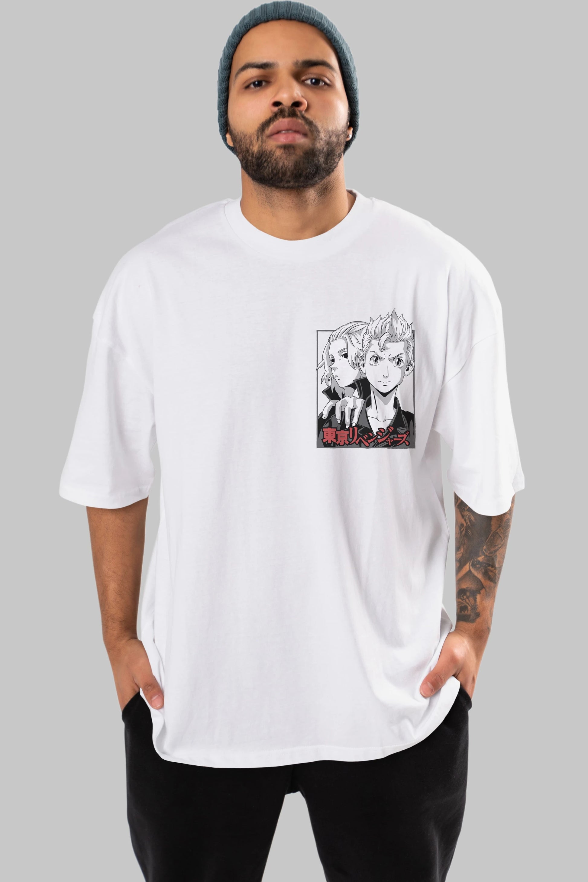 TOKYO REVENGERS Ön Sol Baskılı Oversize t-shirt Erkek Kadın Unisex %100 Pamuk Bisiklet Yaka tişort