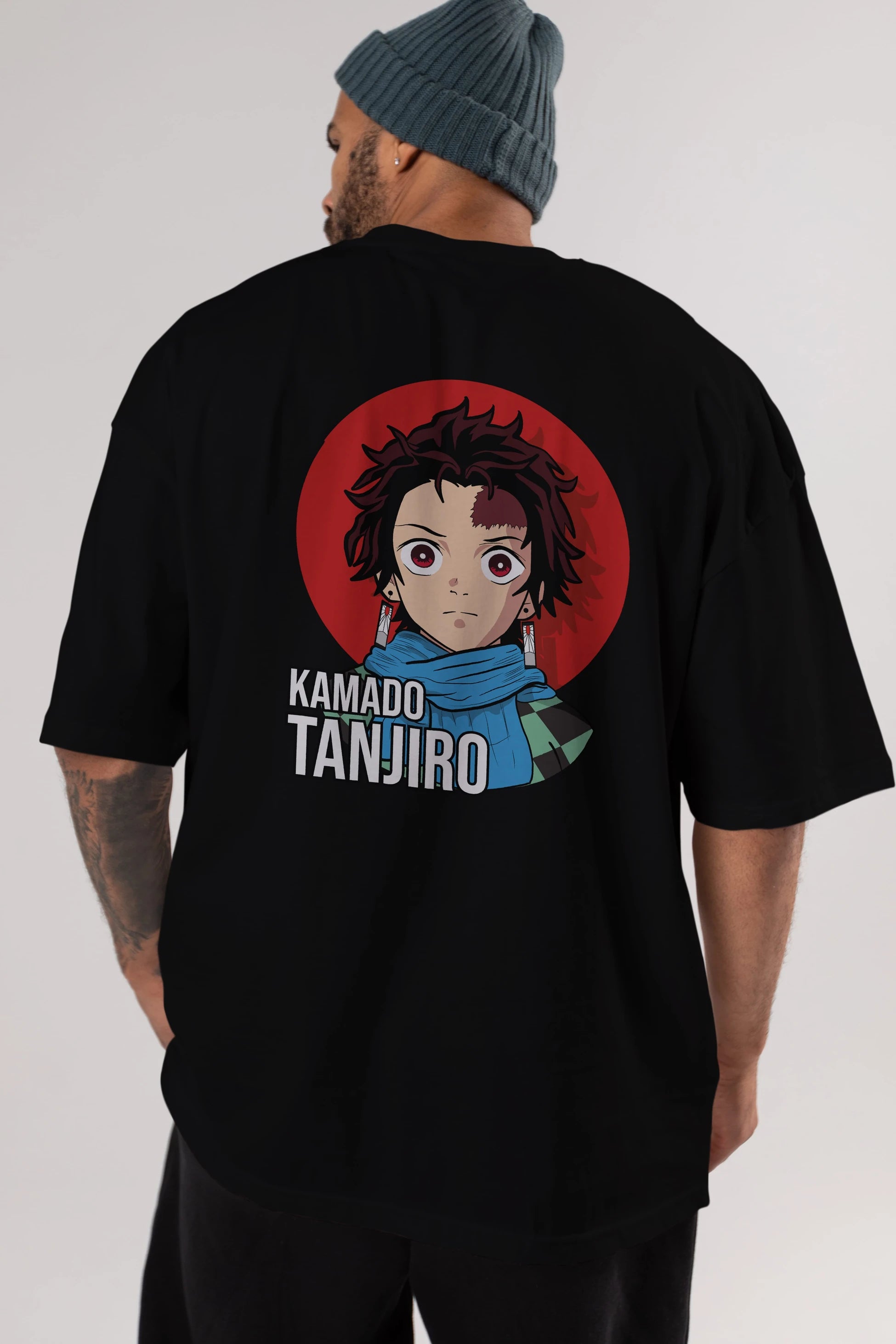 TANJIRO KAMADO Anime Arka Baskılı Oversize t-shirt Erkek Kadın Unisex