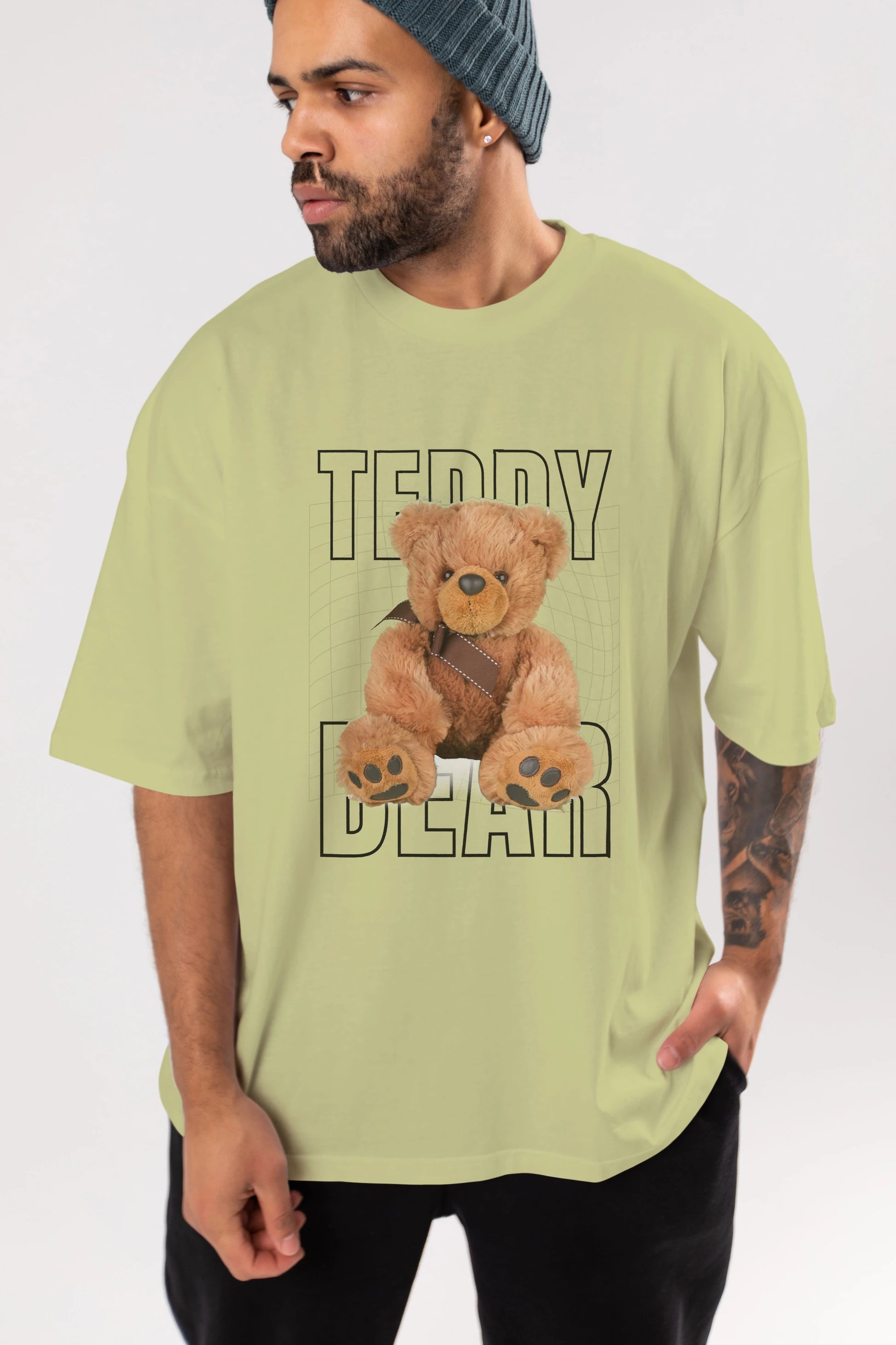 Teddy Bear Yazılı Ön Baskılı Oversize t-shirt Erkek Kadın Unisex %100 Pamuk