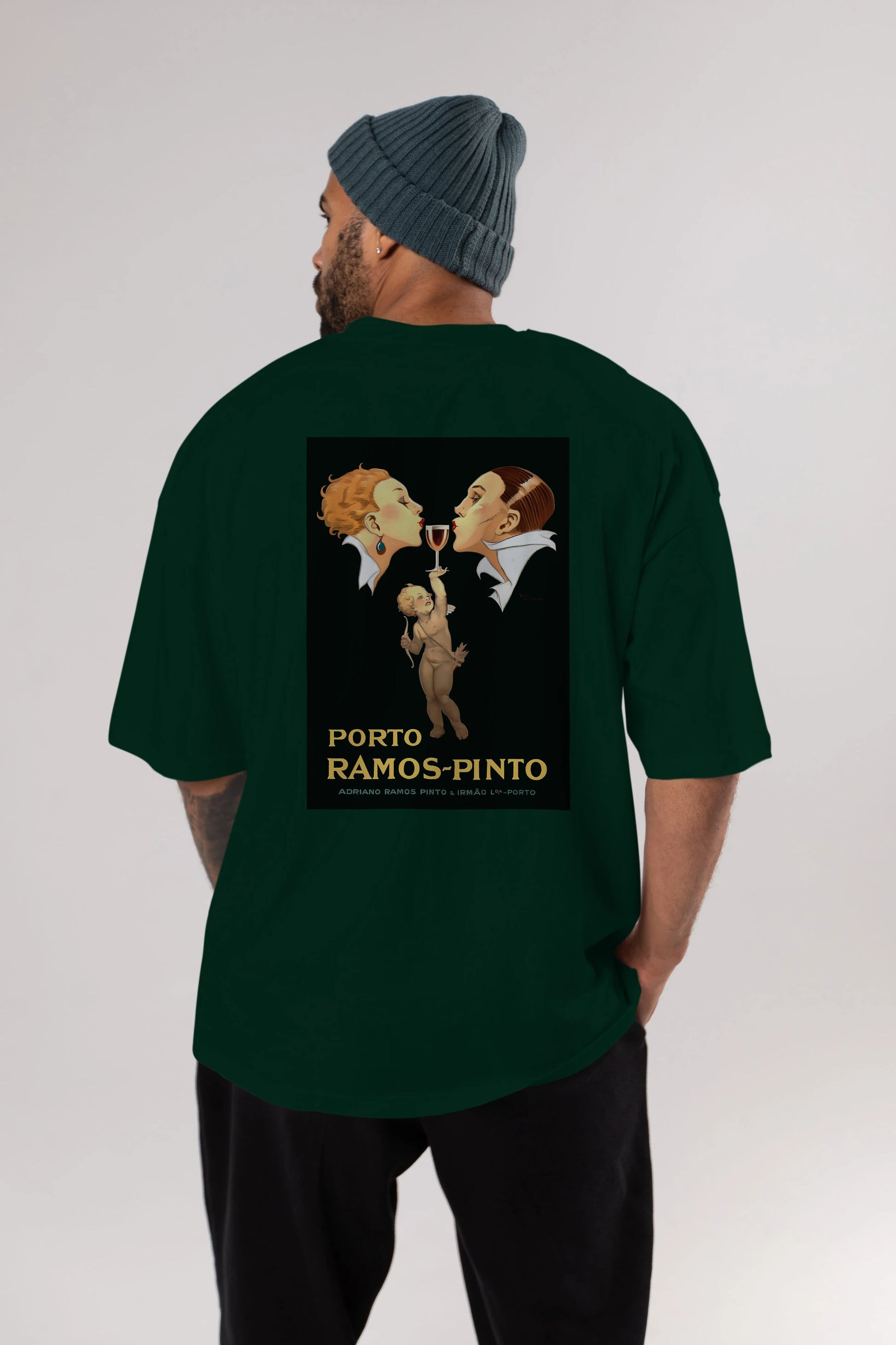 Porto Ramos Pinto Arka Baskılı Oversize t-shirt Erkek Kadın Unisex %100 Pamuk Bisiklet Yaka tişort