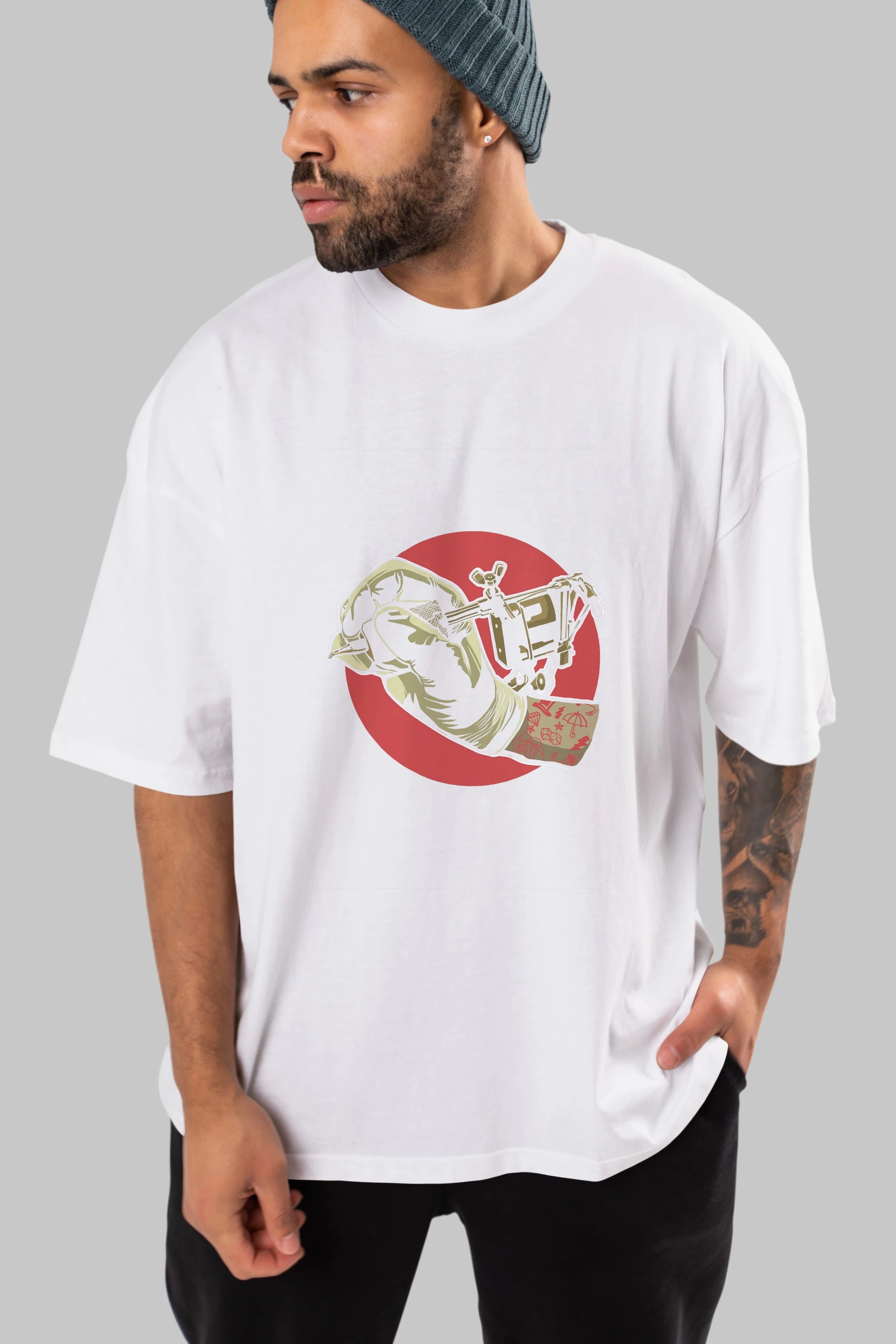 Tattoo Machine ] Ön Baskılı Oversize t-shirt Erkek Kadın Unisex %100 Pamuk tişort
