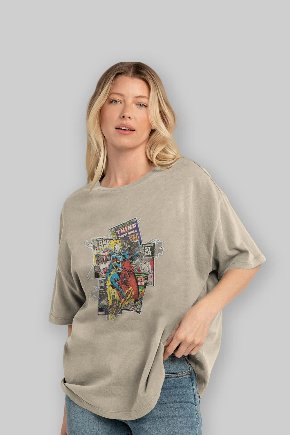 Ghost Rider Ön Baskılı Oversize t-shirt Erkek Kadın Unisex %100 Pamuk Bisiklet Yaka tişort