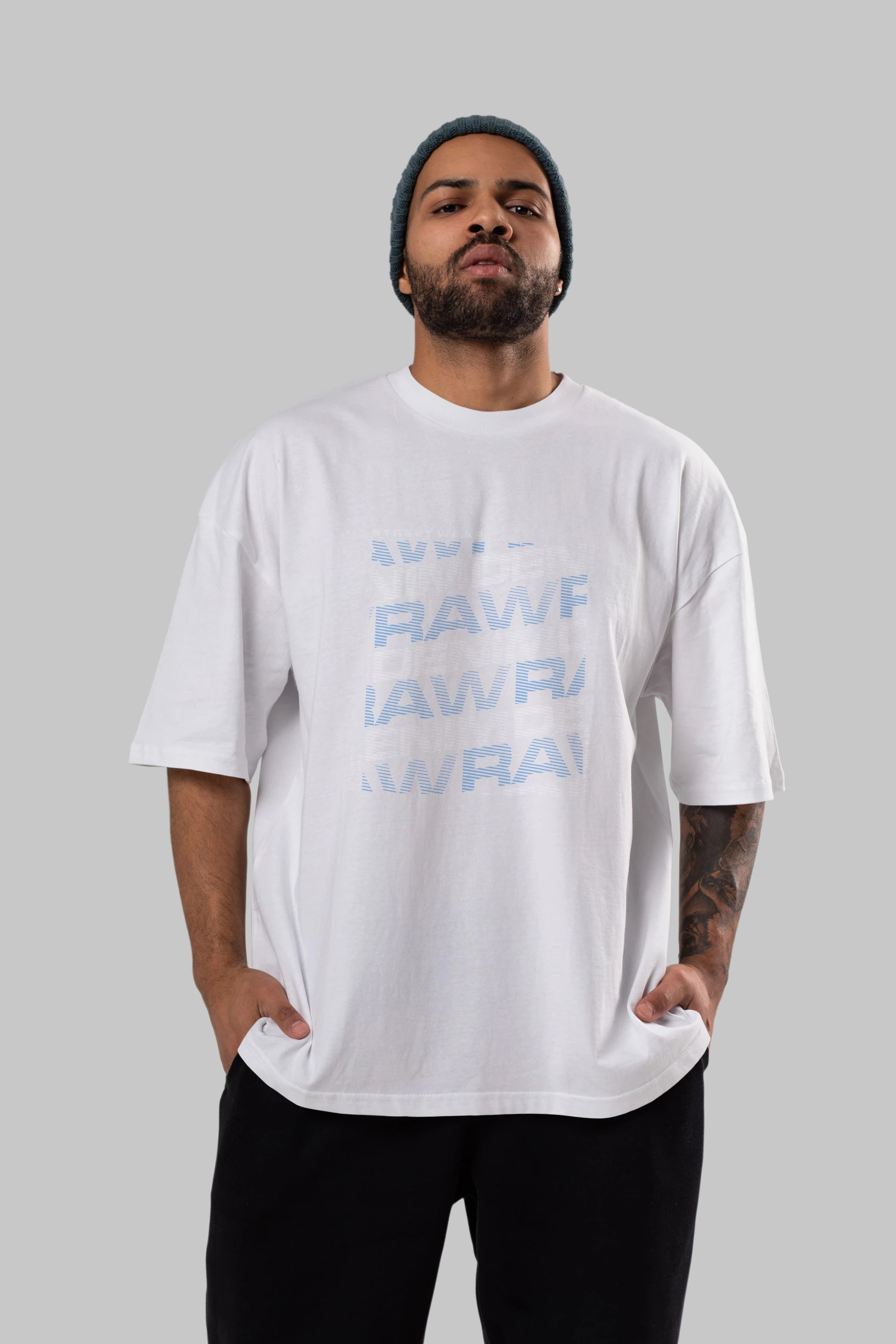 Raw Denim Ön Baskılı Oversize t-shirt Erkek Kadın Unisex
