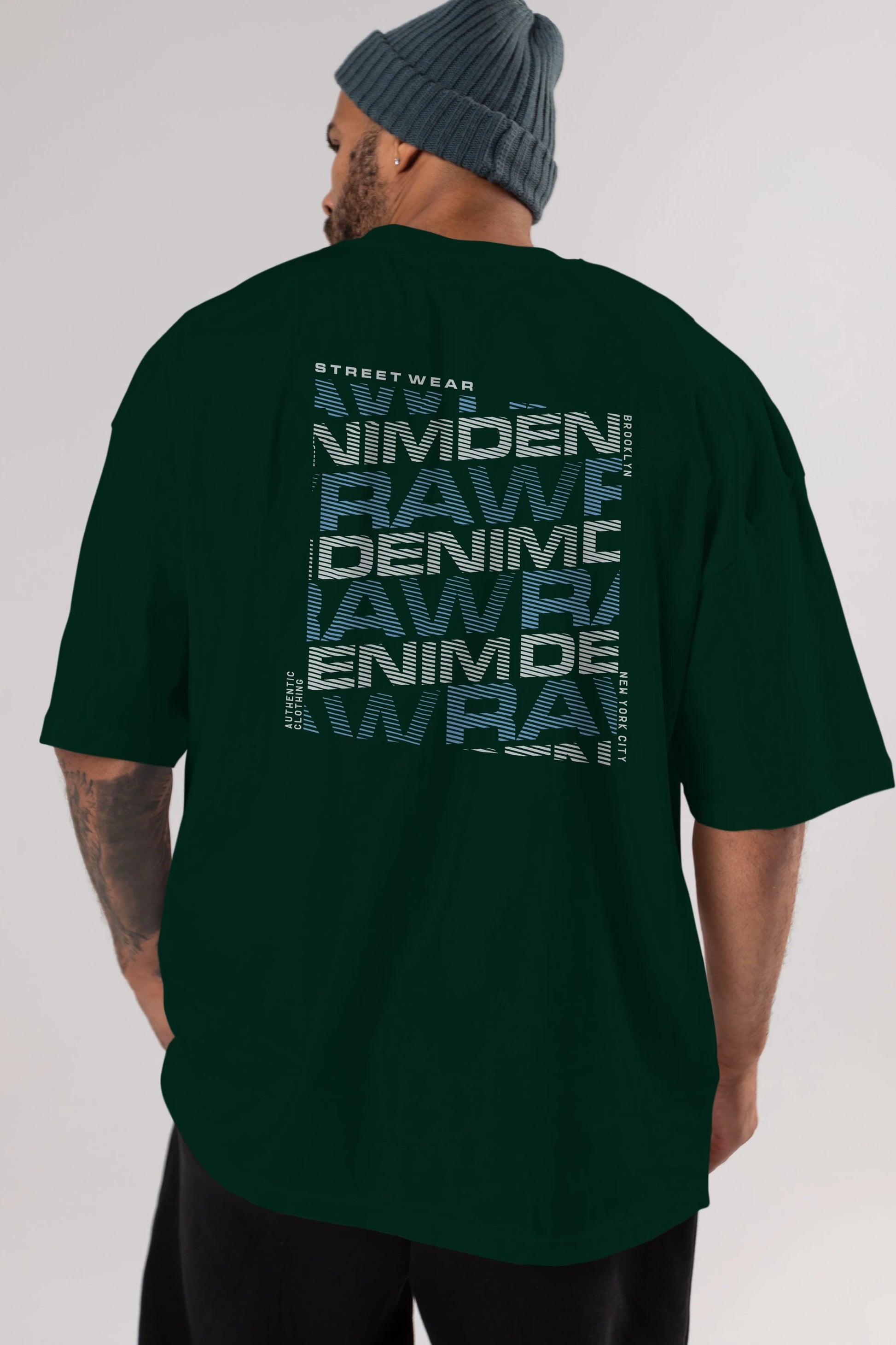 Raw Denim Arka Baskılı Oversize t-shirt Erkek Kadın Unisex