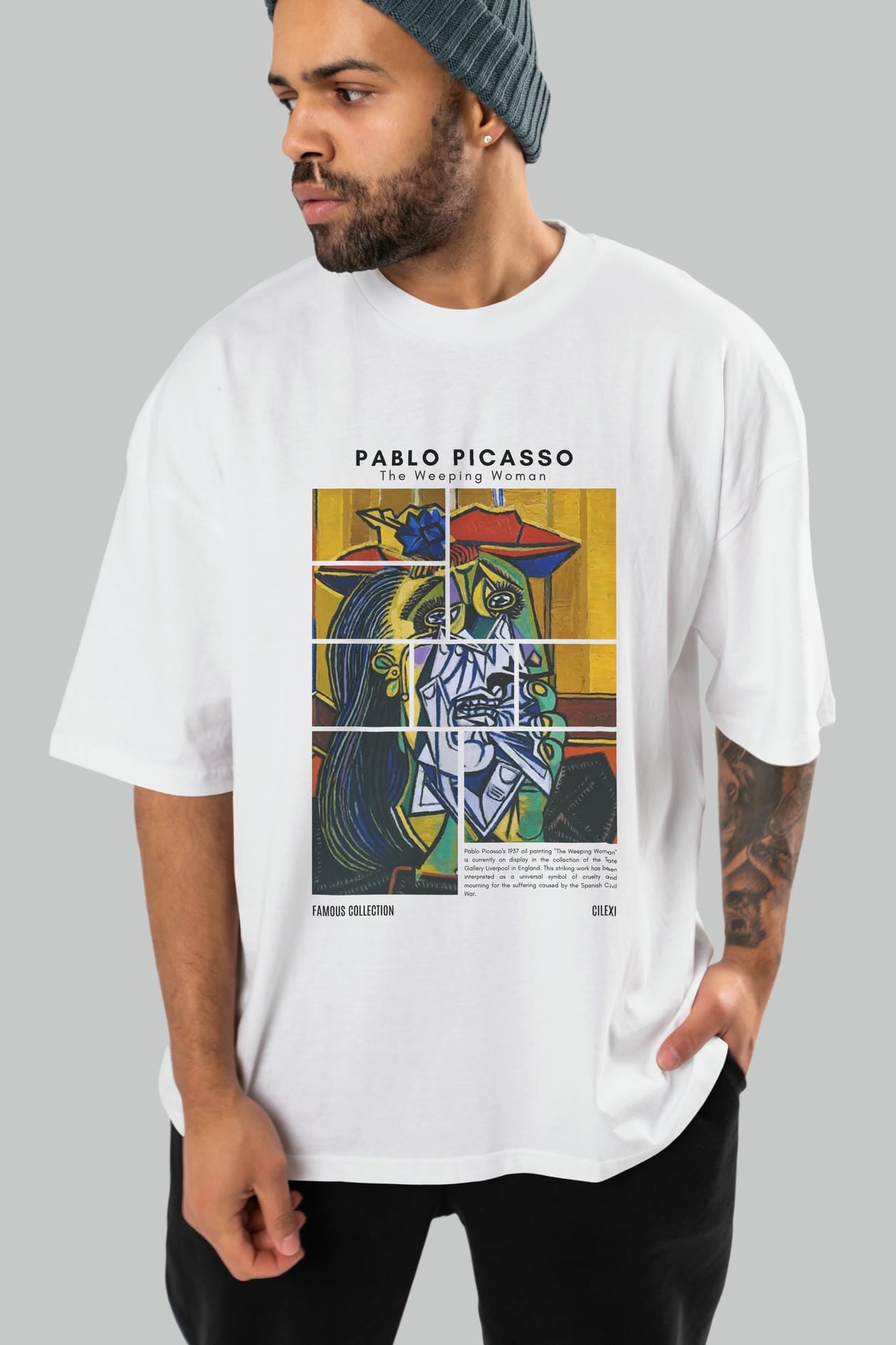 Pablo Picasso ön Baskılı Oversize t-shirt Erkek Kadın Bisiklet Yaka Pamuk tişort