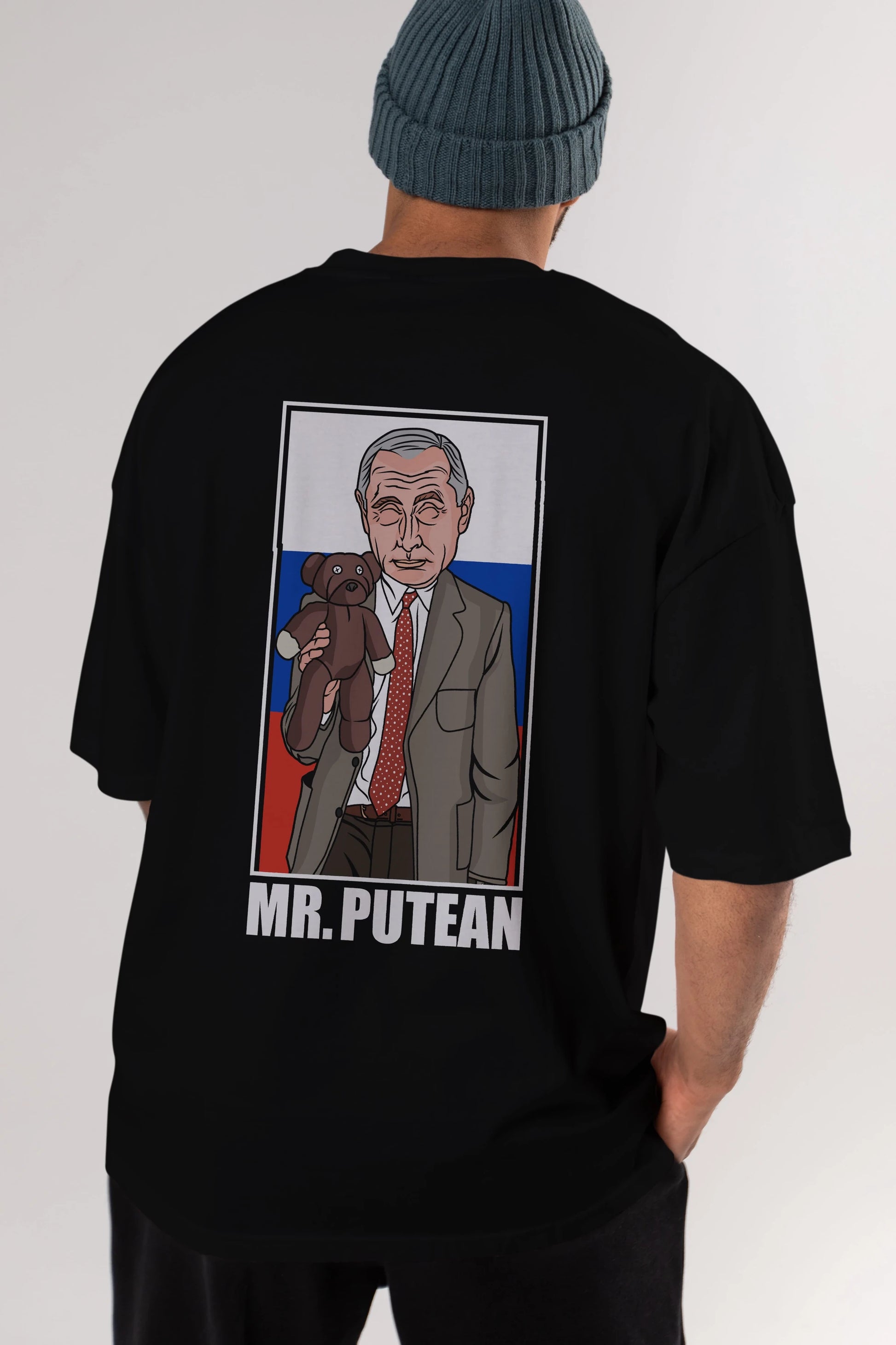 Mr Putean Arka Baskılı Oversize t-shirt Erkek Kadın Unisex %100 Pamuk tişort