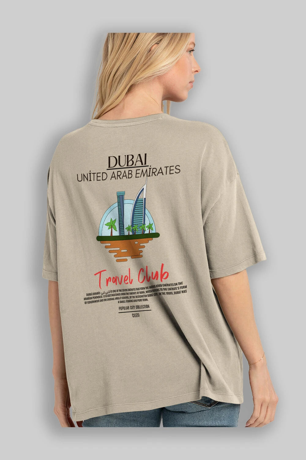 Dubai United Arab Emirates Arka Baskılı Oversize t-shirt Erkek Kadın Pamuk Bisiklet Yaka tişort
