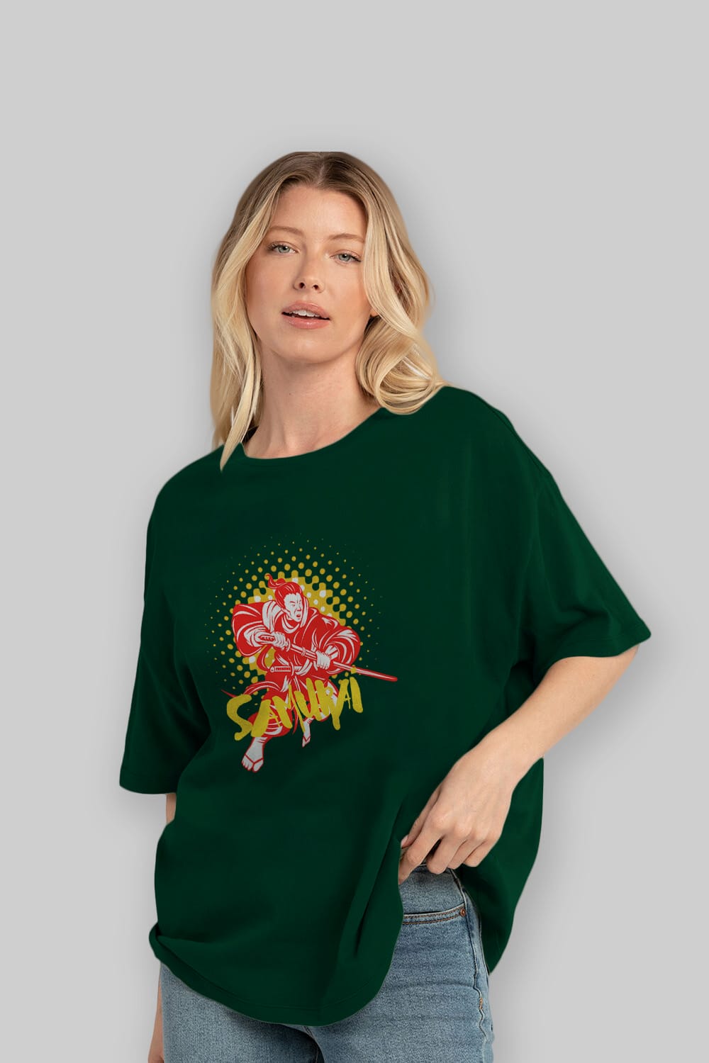 Samurai Ön Baskılı Oversize t-shirt Erkek Kadın Unisex
