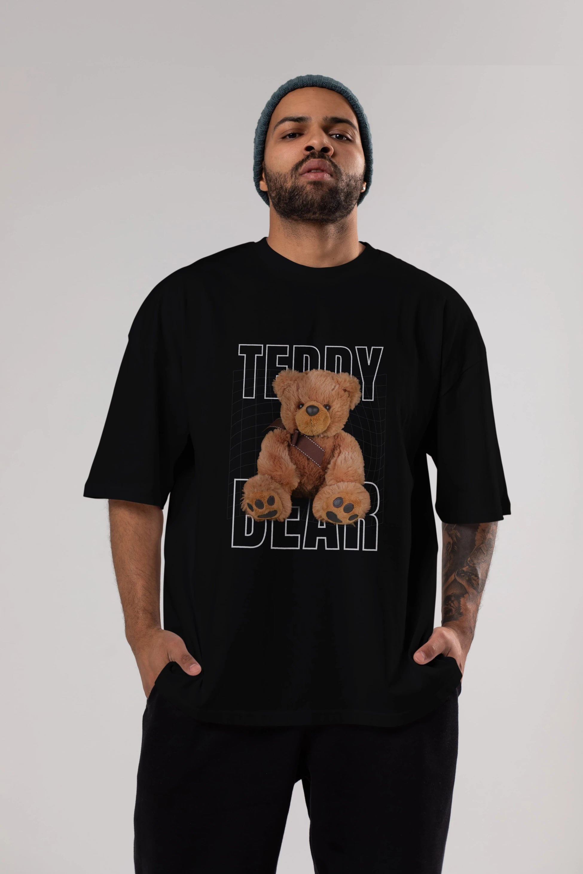 Teddy Bear Yazılı Ön Baskılı Oversize t-shirt Erkek Kadın Unisex %100 Pamuk