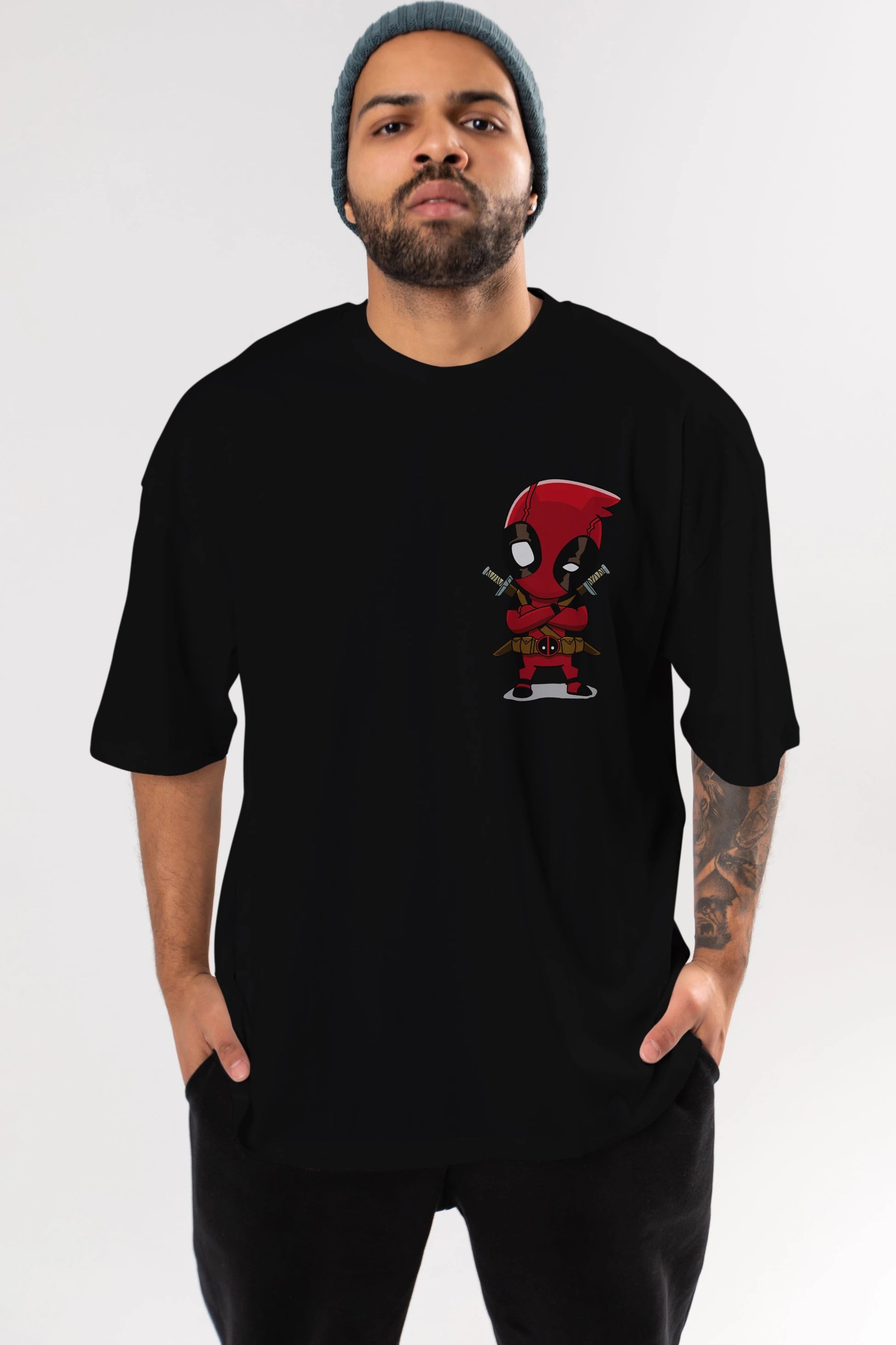 Deadpool (19) Ön Sol Baskılı Oversize t-shirt Erkek Kadın Unisex %100 Pamuk Bisiklet Yaka tişort