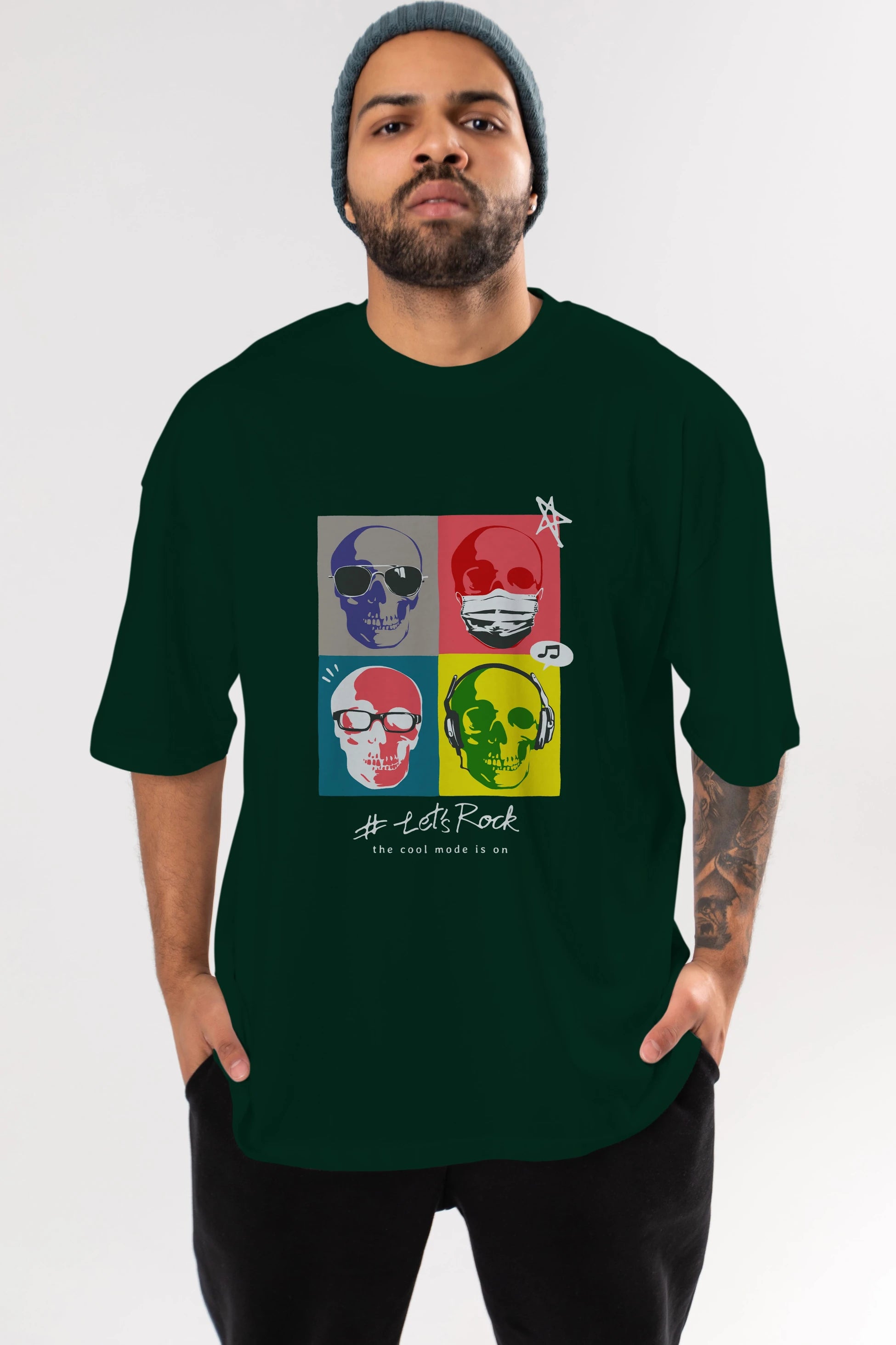 Lets Rock Ön Baskılı Oversize t-shirt Erkek Kadın Unisex