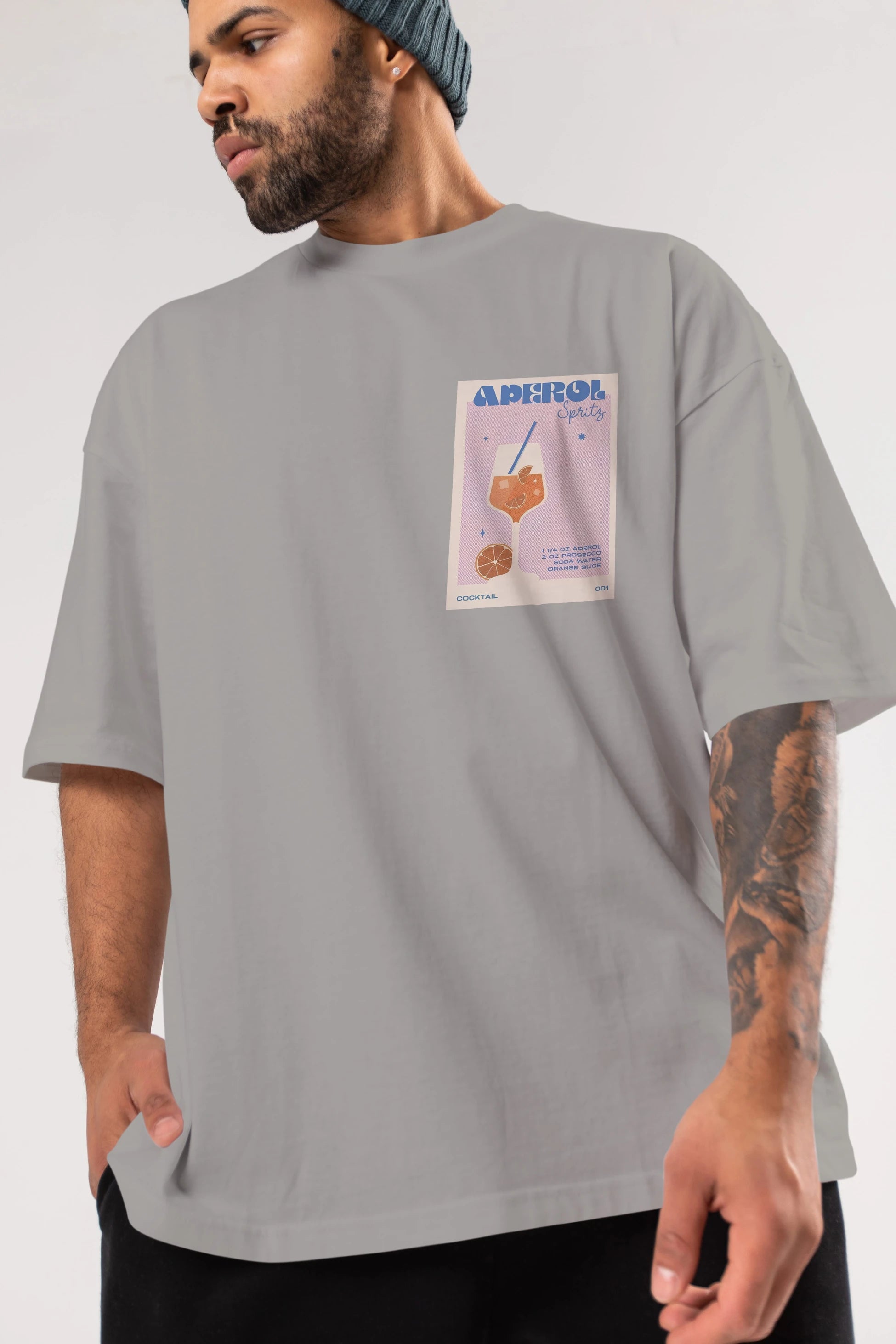 Aperol Spritz Ön Sol Baskılı Oversize t-shirt Erkek Kadın Unisex %100 Pamuk Bisiklet Yaka tişort
