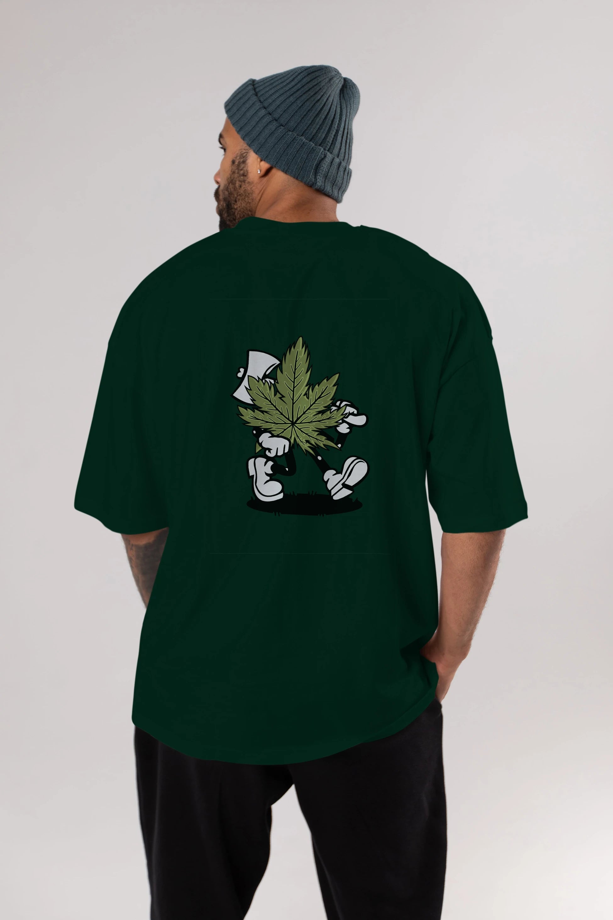 Weed Arka Baskılı Oversize t-shirt Erkek Kadın Unisex %100 Pamuk tişort