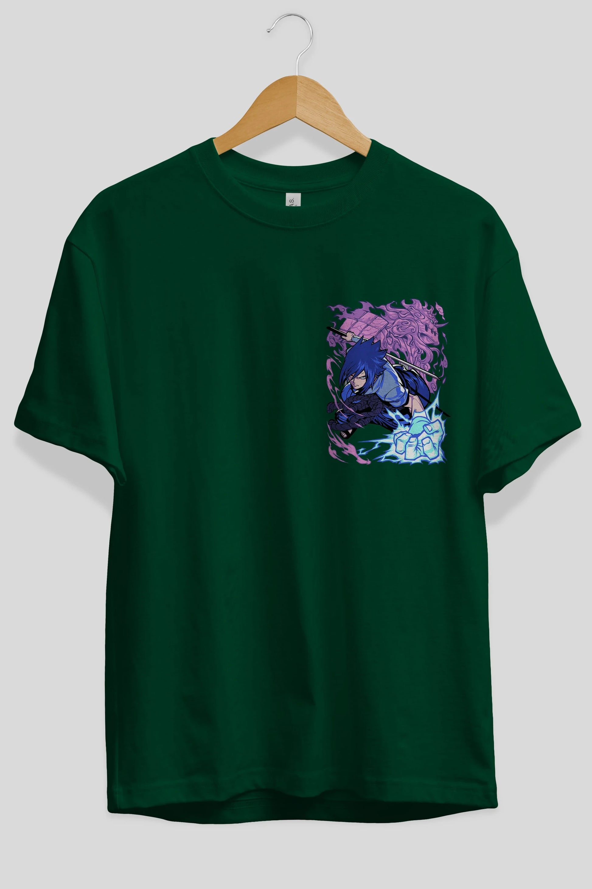 NARUTO SASUKE UCHIHA 2 Ön Sol Baskılı Oversize t-shirt Erkek Kadın Unisex %100 Pamuk Bisiklet Yaka tişort
