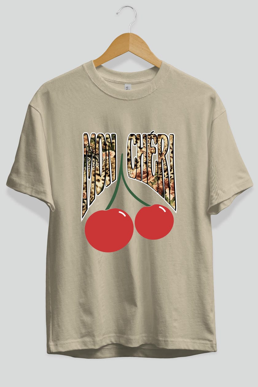 Mon Cherry Cherries Ön Baskılı Oversize t-shirt Erkek Kadın Pamuk Bisiklet Yaka tişort