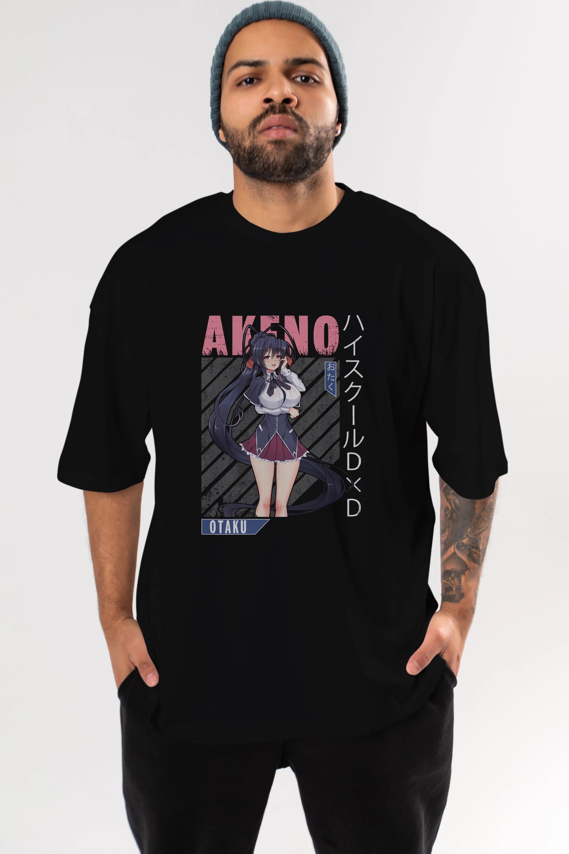 Akeno Himejima 4 Anime Ön Baskılı Oversize t-shirt %100 pamuk Erkek Kadın Unisex