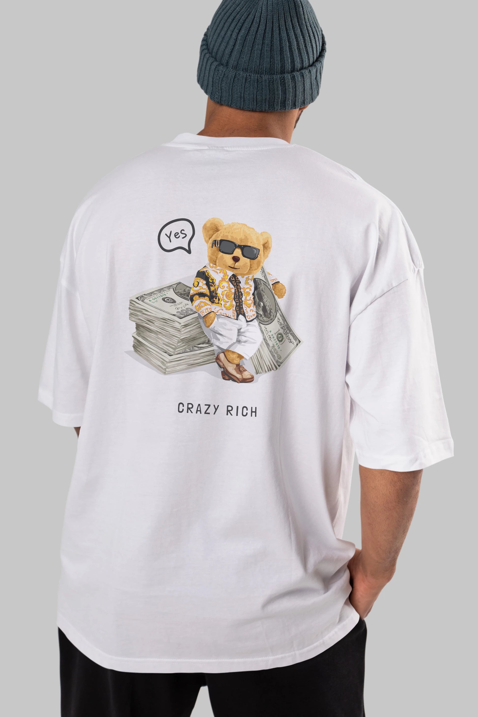 Teddy Bear Crazy Rich Arka Baskılı Oversize t-shirt Erkek Kadın Unisex %100 Pamuk