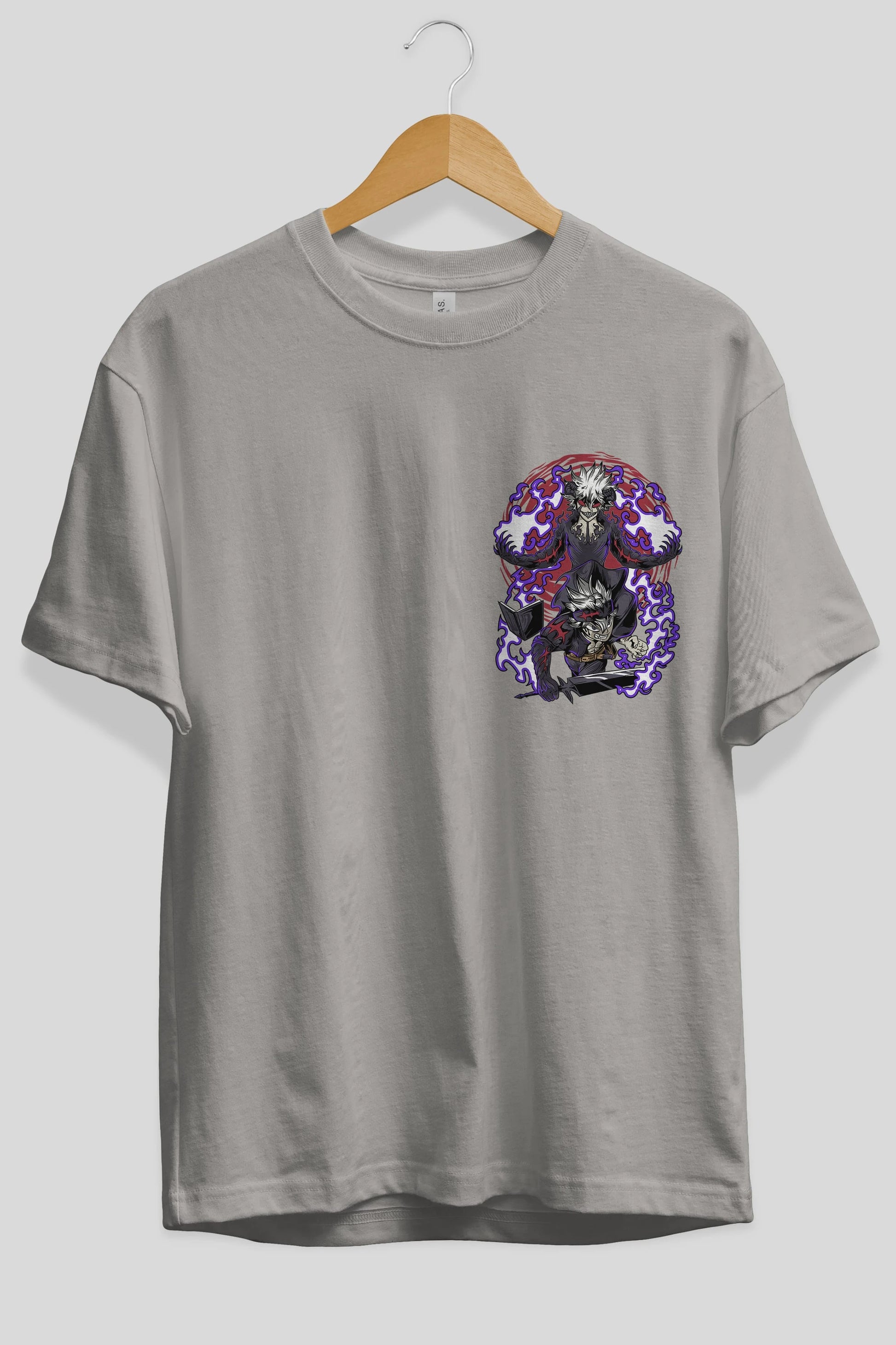 BLACK CLOVER DEVIL UNION Ön Sol Baskılı Oversize t-shirt Erkek Kadın Unisex %100 Pamuk Bisiklet Yaka tişort