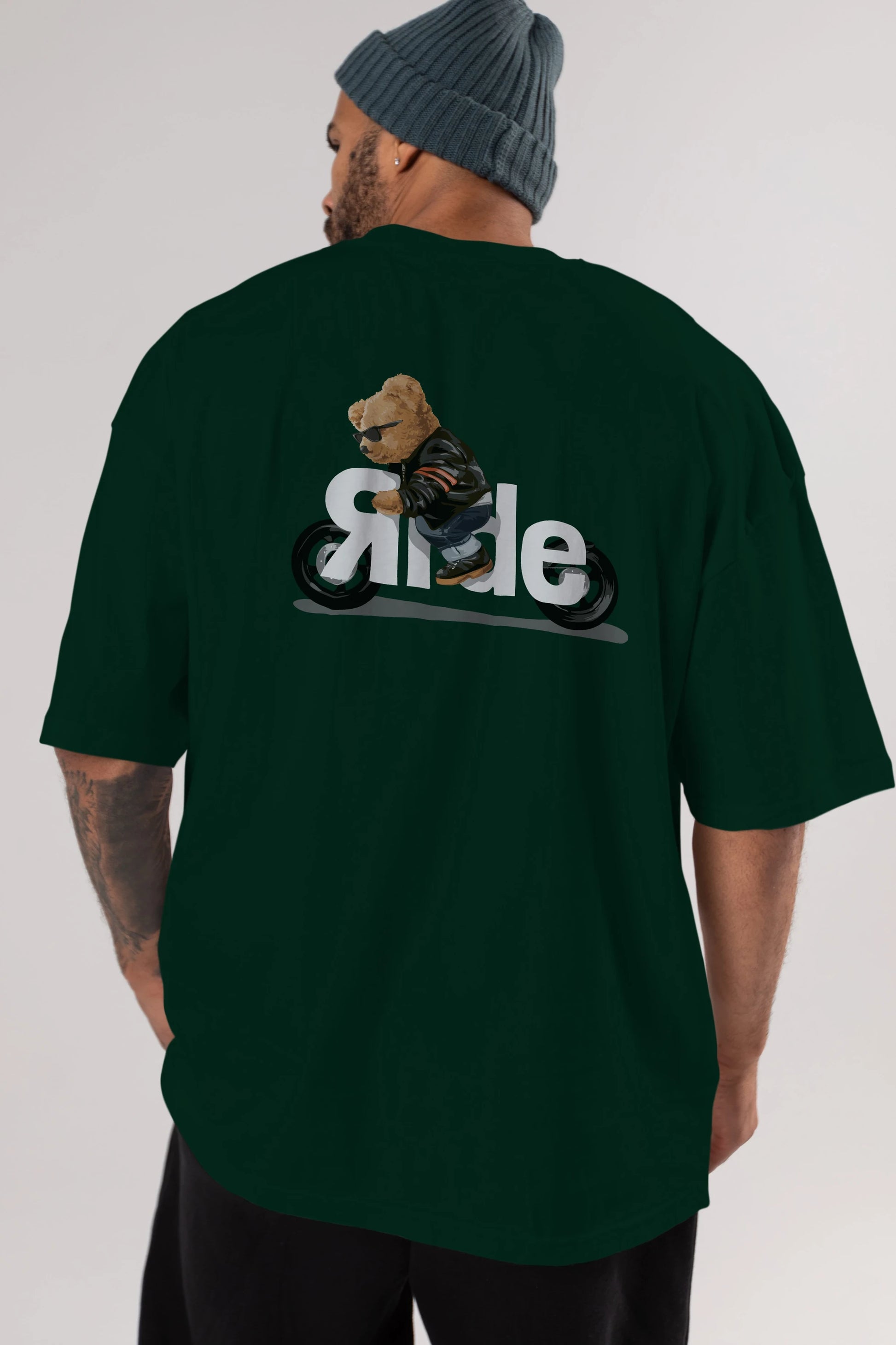 Teddy Bear Ride Arka Baskılı Oversize t-shirt Erkek Kadın Unisex %100 Pamuk