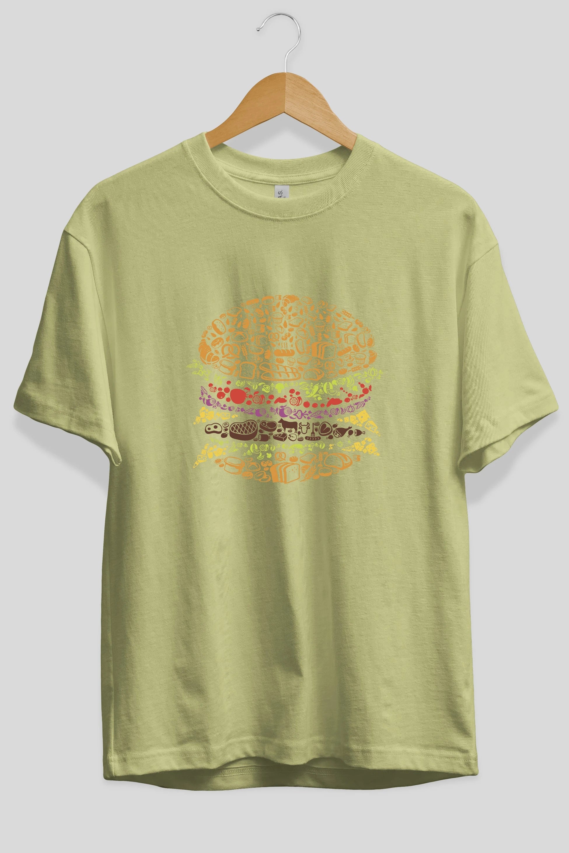 Burger Ön Baskılı Oversize t-shirt %100 pamuk Erkek Kadın Unisex