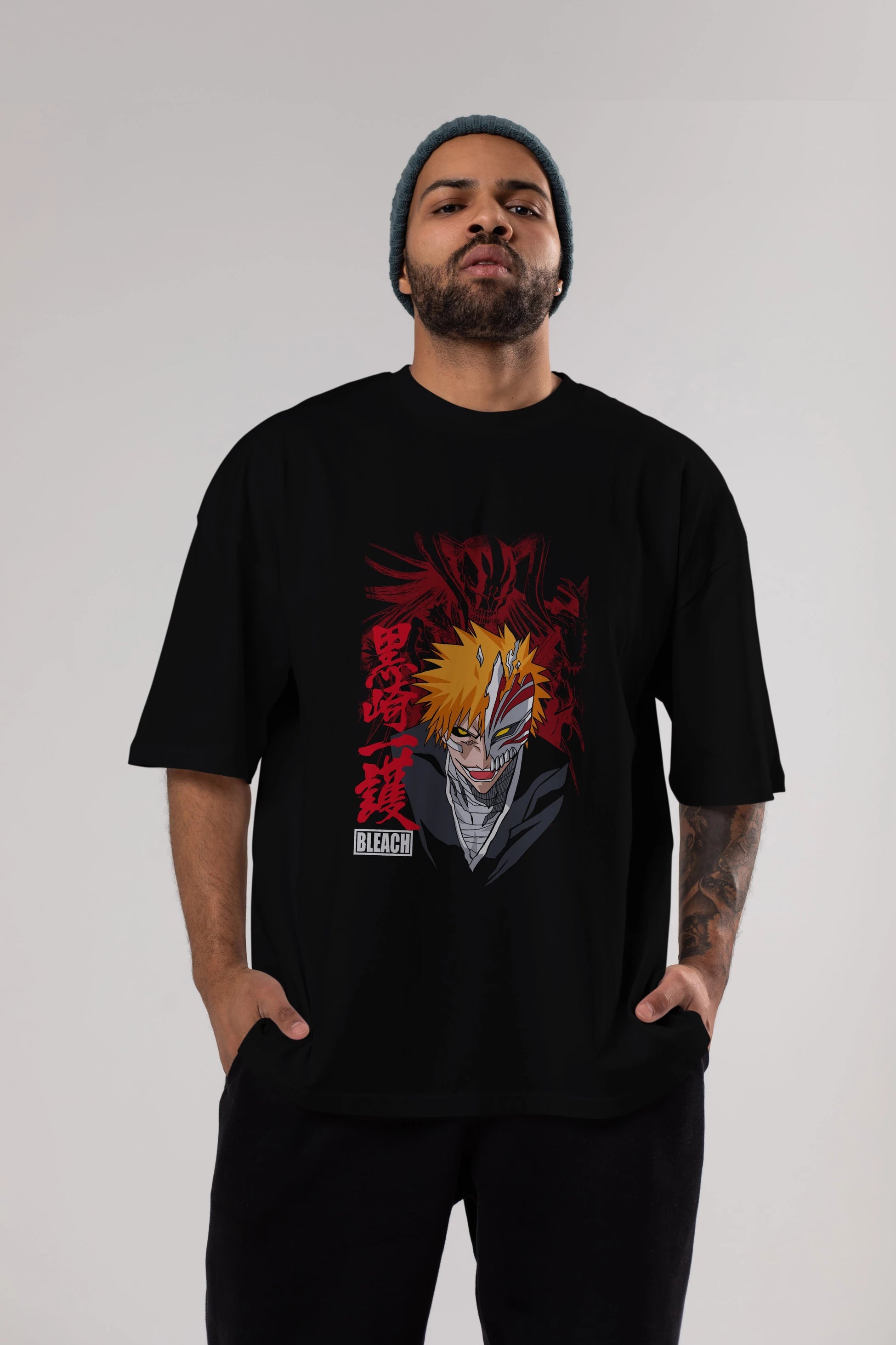 ICHIGO KUROSAKI VIZARD Anime Ön Baskılı Oversize t-shirt %100 pamuk Erkek Kadın Unisex