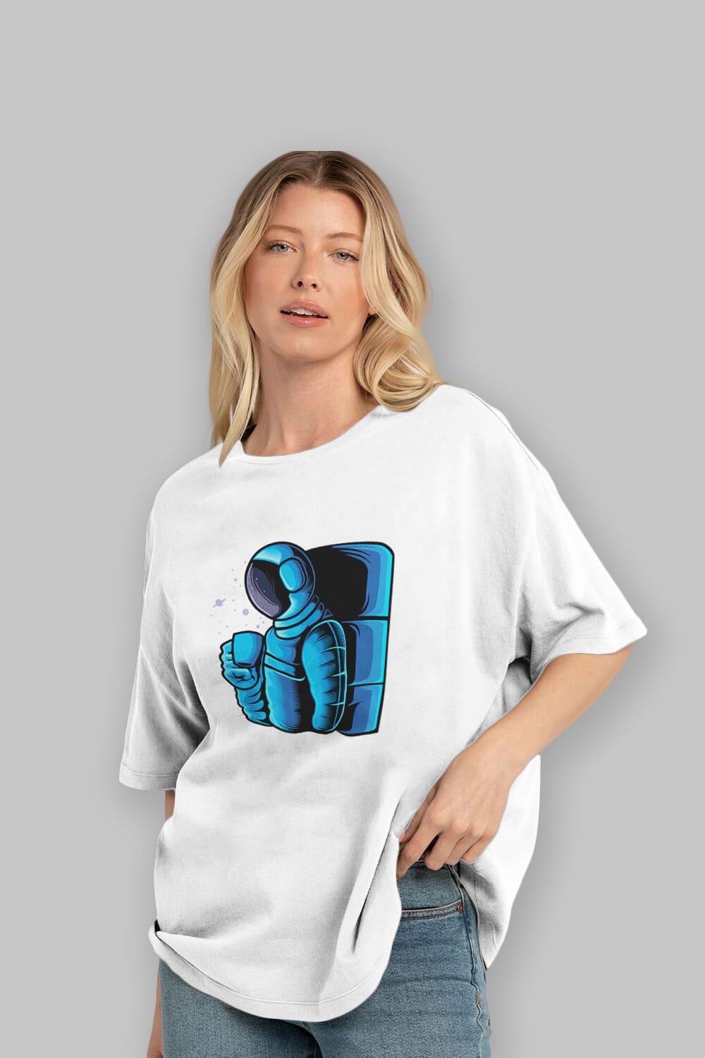 Drinking coffee in space sticker Ön Baskılı Oversize t-shirt Erkek Kadın Unisex