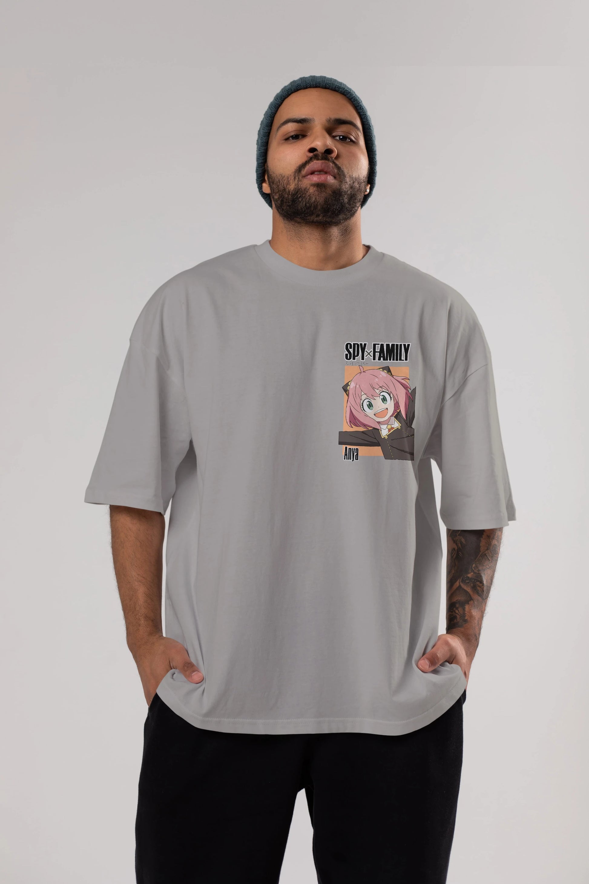 SPY X FAMILY Anya Ön Sol Baskılı Oversize t-shirt Erkek Kadın Unisex %100 Pamuk Bisiklet Yaka tişort