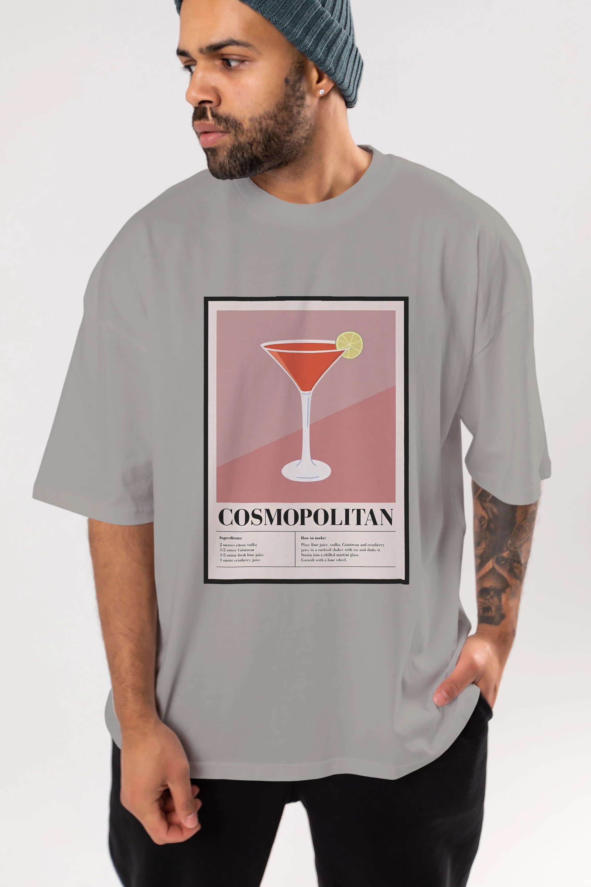 Cosmopolitan 3 Ön Baskılı Oversize t-shirt Erkek Kadın Unisex %100 Pamuk Bisiklet Yaka tişort