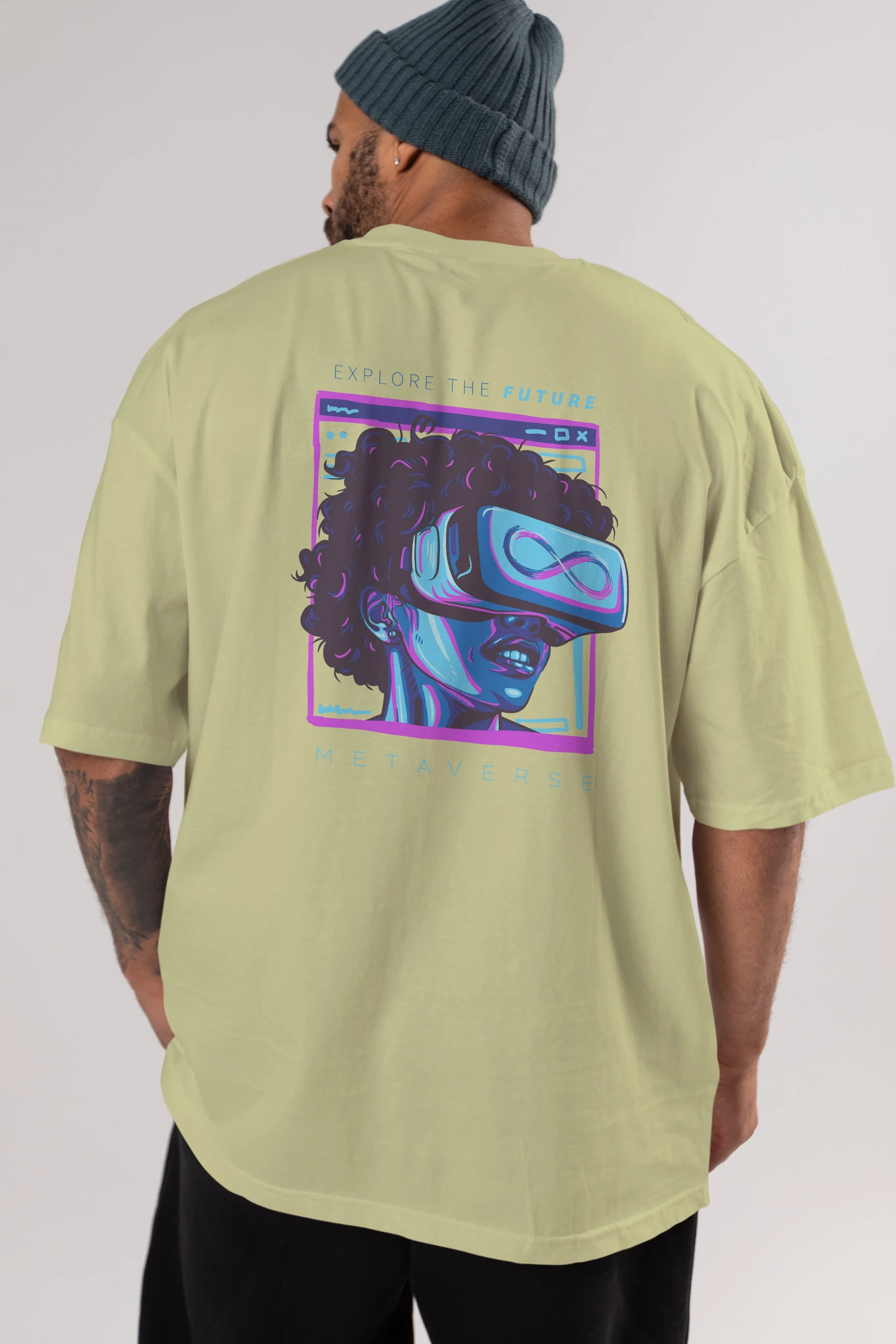 Metaverse Arka Baskılı Oversize t-shirt Erkek Kadın Unisex