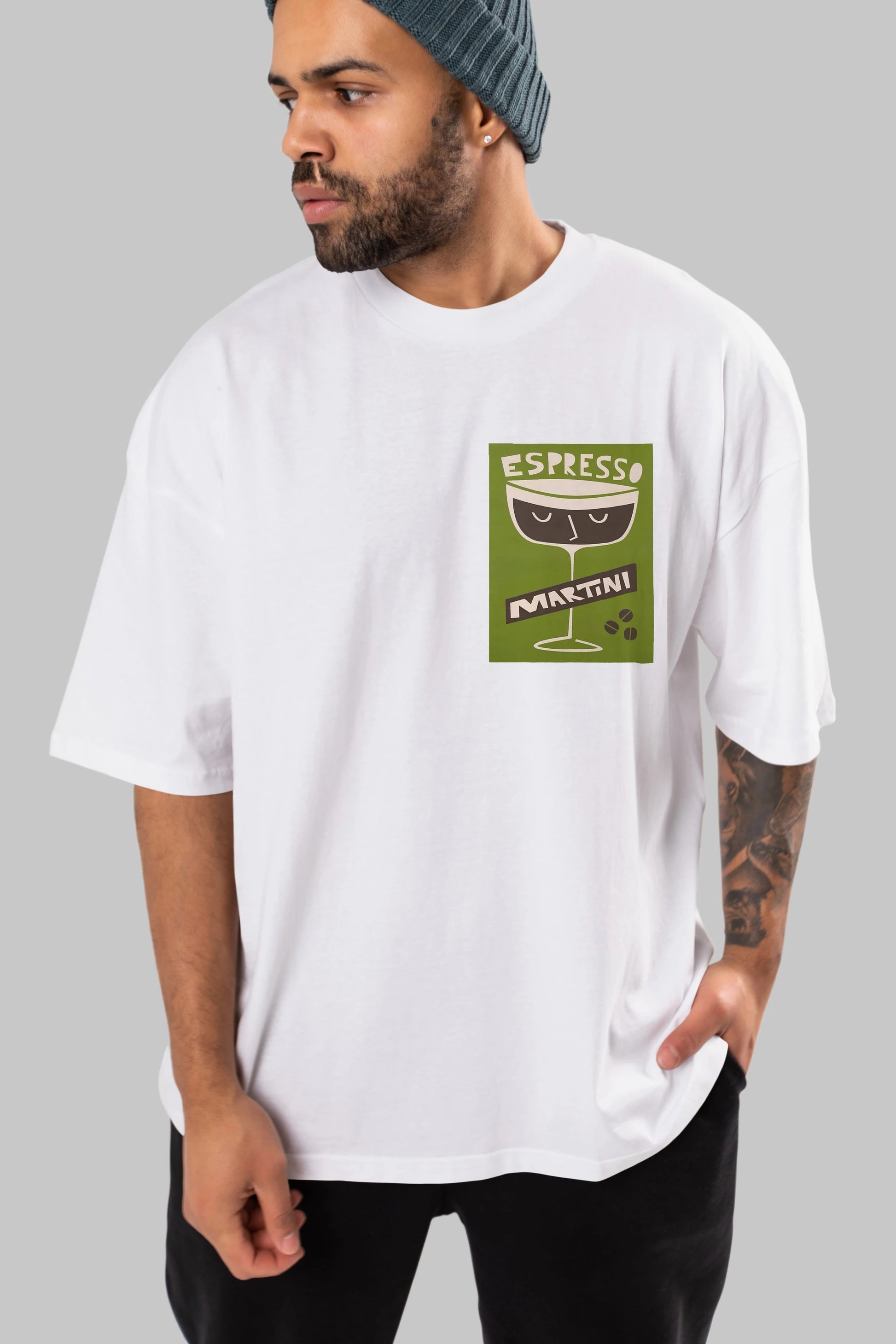 Espresso Martini 2 Ön Sol Baskılı Oversize t-shirt Erkek Kadın Unisex %100 Pamuk Bisiklet Yaka tişort