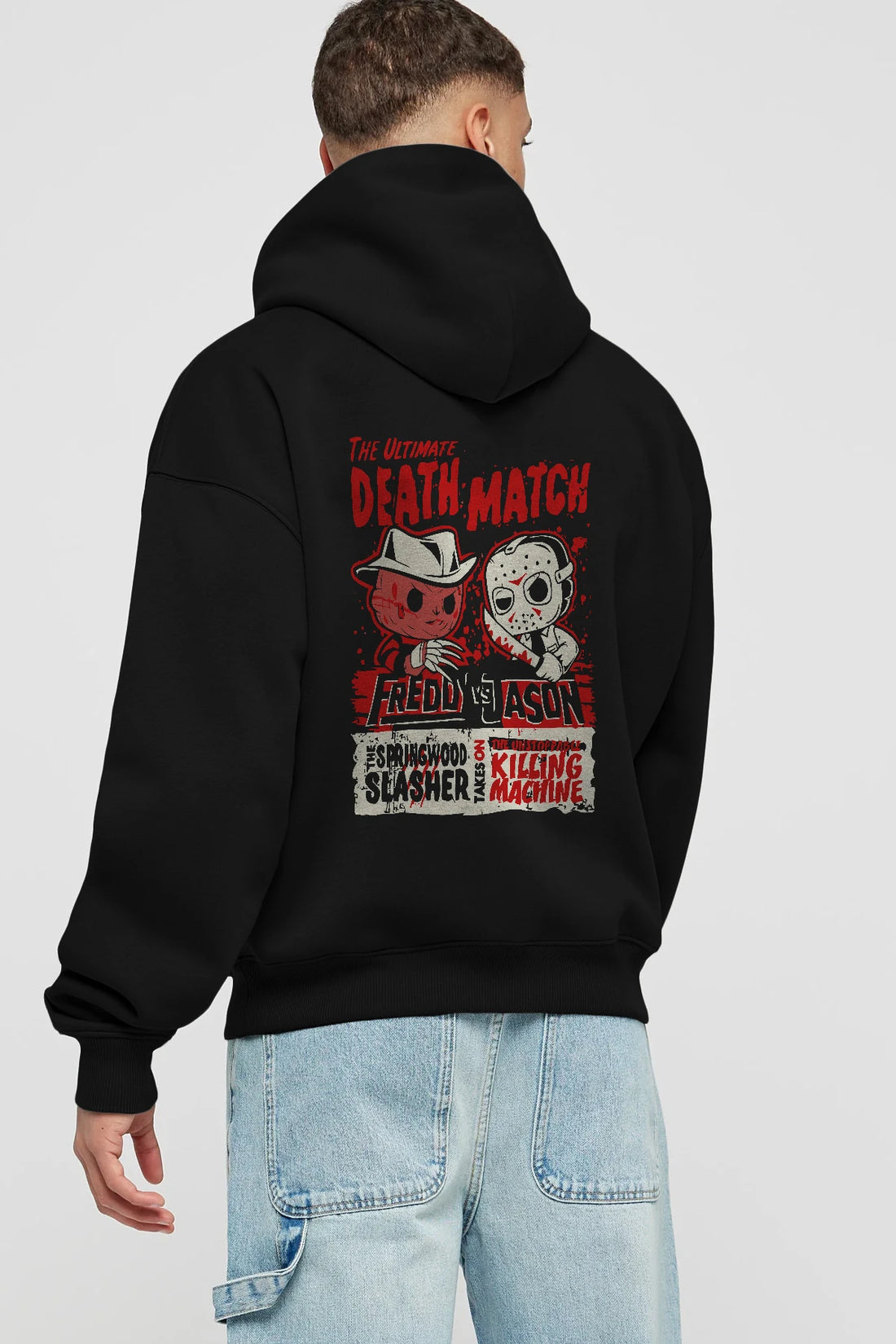 Freddy vs Jason Arka Baskılı Hoodie Oversize Kapüşonlu Sweatshirt Erkek Kadın Unisex