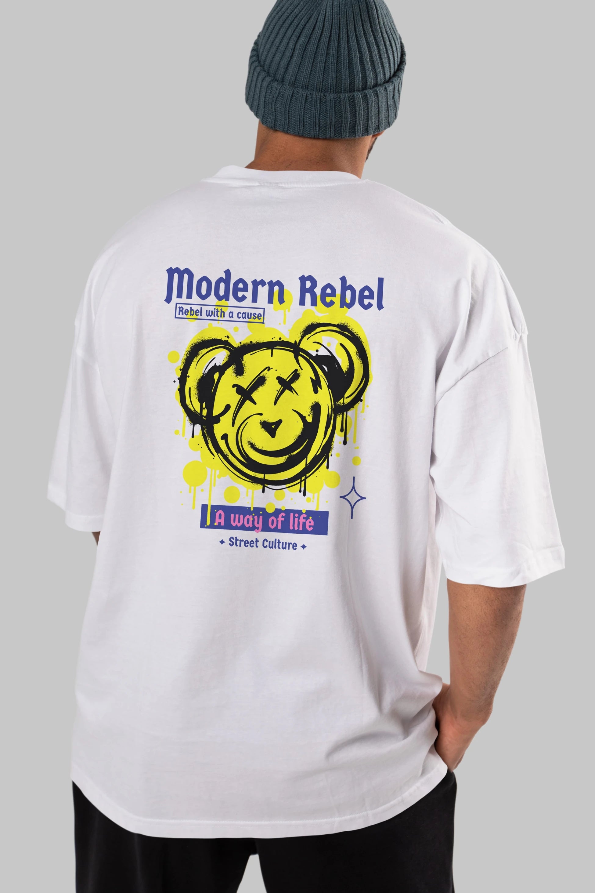 Modern Rebel Bear Arka Baskılı Oversize t-shirt Erkek Kadın Unisex