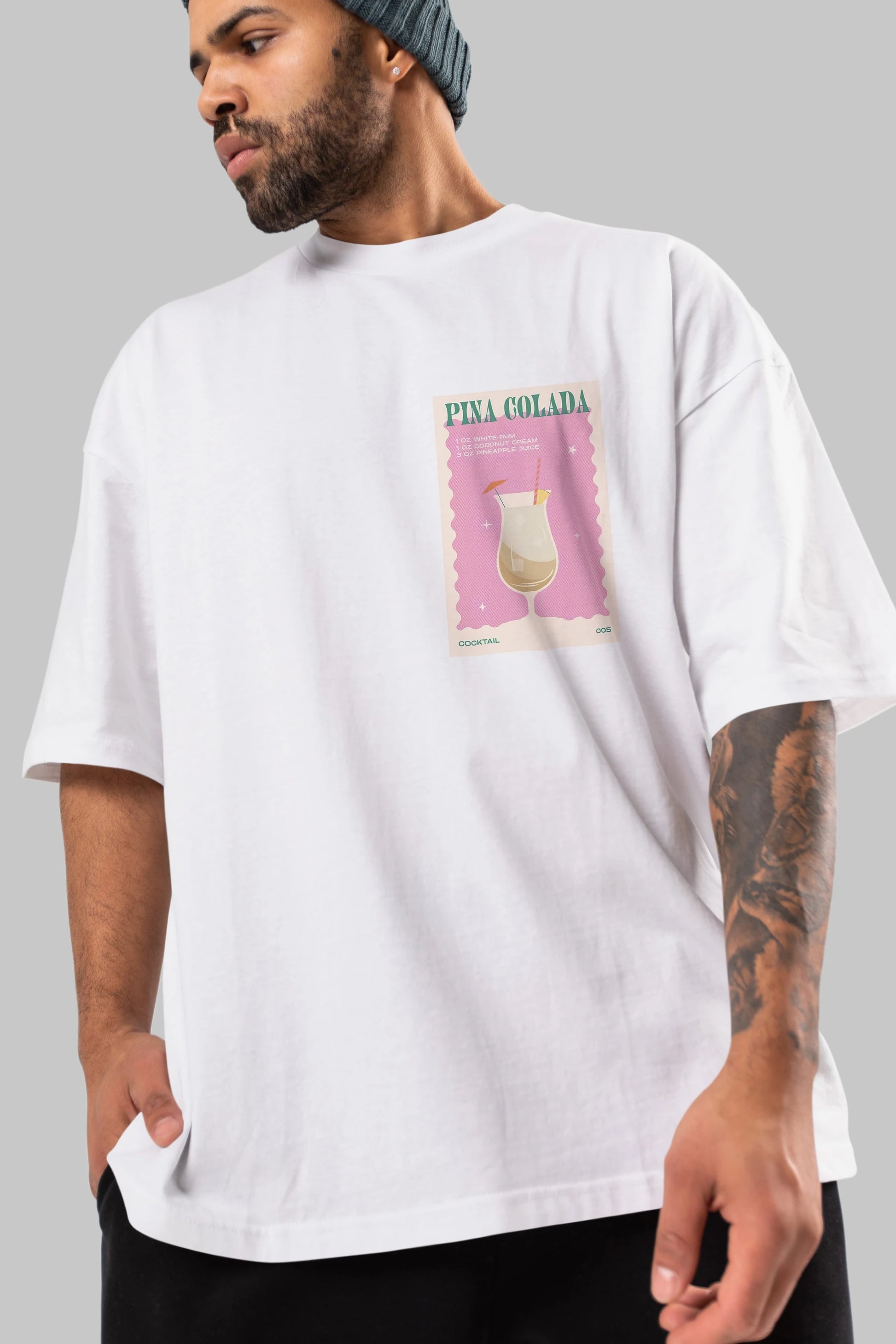 Pina Colada 3 Ön Sol Baskılı Oversize t-shirt Erkek Kadın Unisex %100 Pamuk Bisiklet Yaka tişort