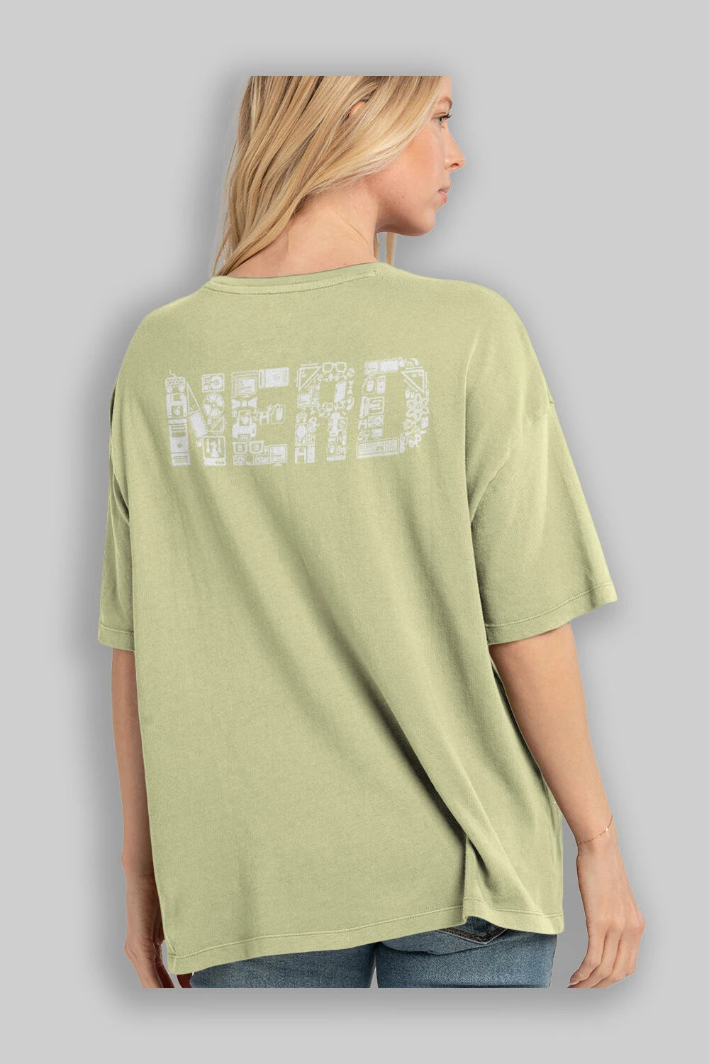 NERD Arka Baskılı Oversize t-shirt %100 pamuk Erkek Kadın Unisex