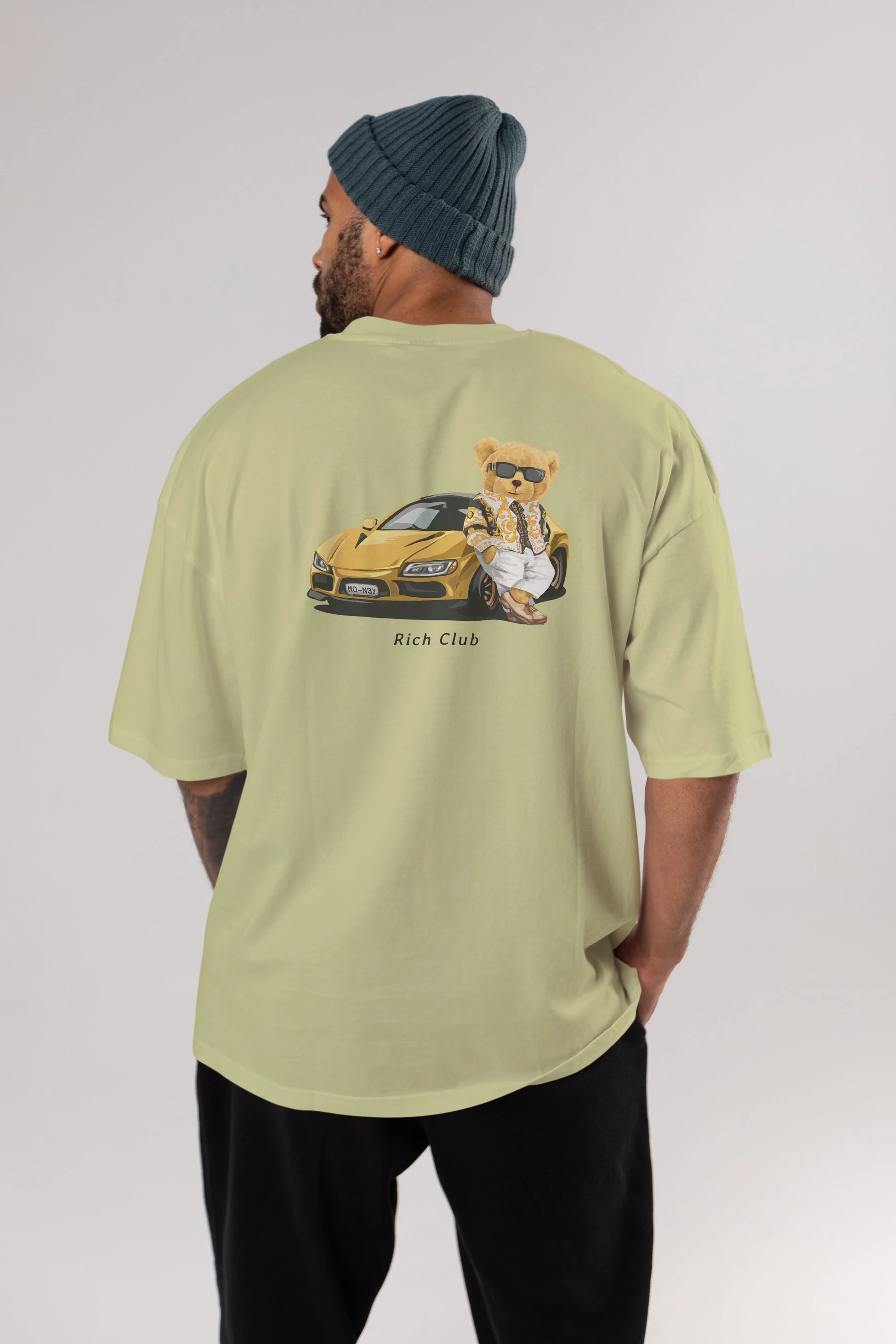 Teddy Bear Rich Club Arka Baskılı Oversize t-shirt Erkek Kadın Unisex %100 Pamuk