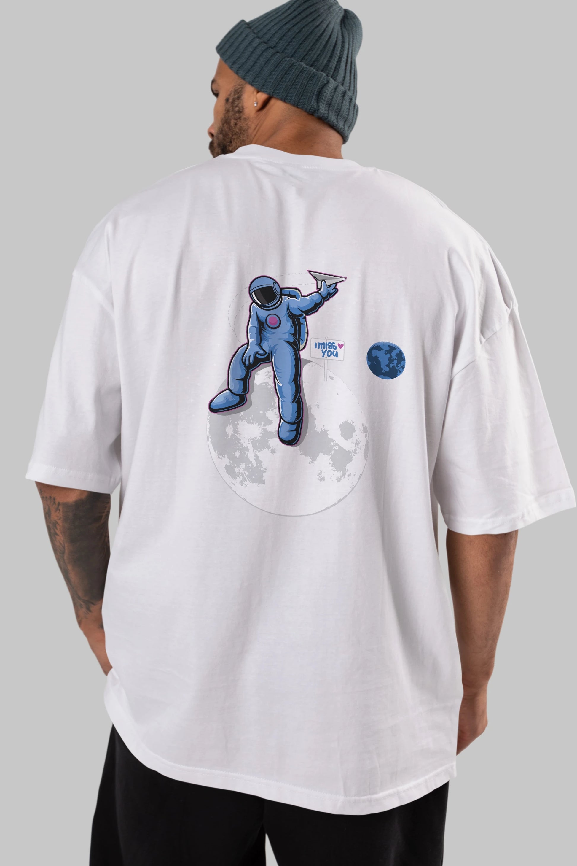 Astro Missing Earth Arka Baskılı Oversize t-shirt Erkek Kadın Unisex